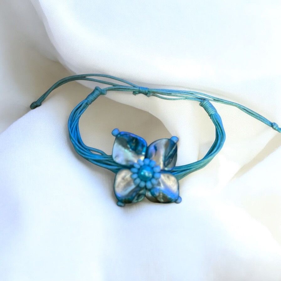 Other Dyed aqua flower shell multi cord adjustable bracelet Size ONE SIZE - 1 Thumbnail