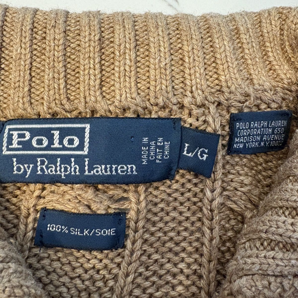 Polo Ralph Lauren × Vintage Vintage 100% Silk Ralph Lauren Polo Cable Knit Sweater Size US L / EU 52-54 / 3 - 3 Thumbnail