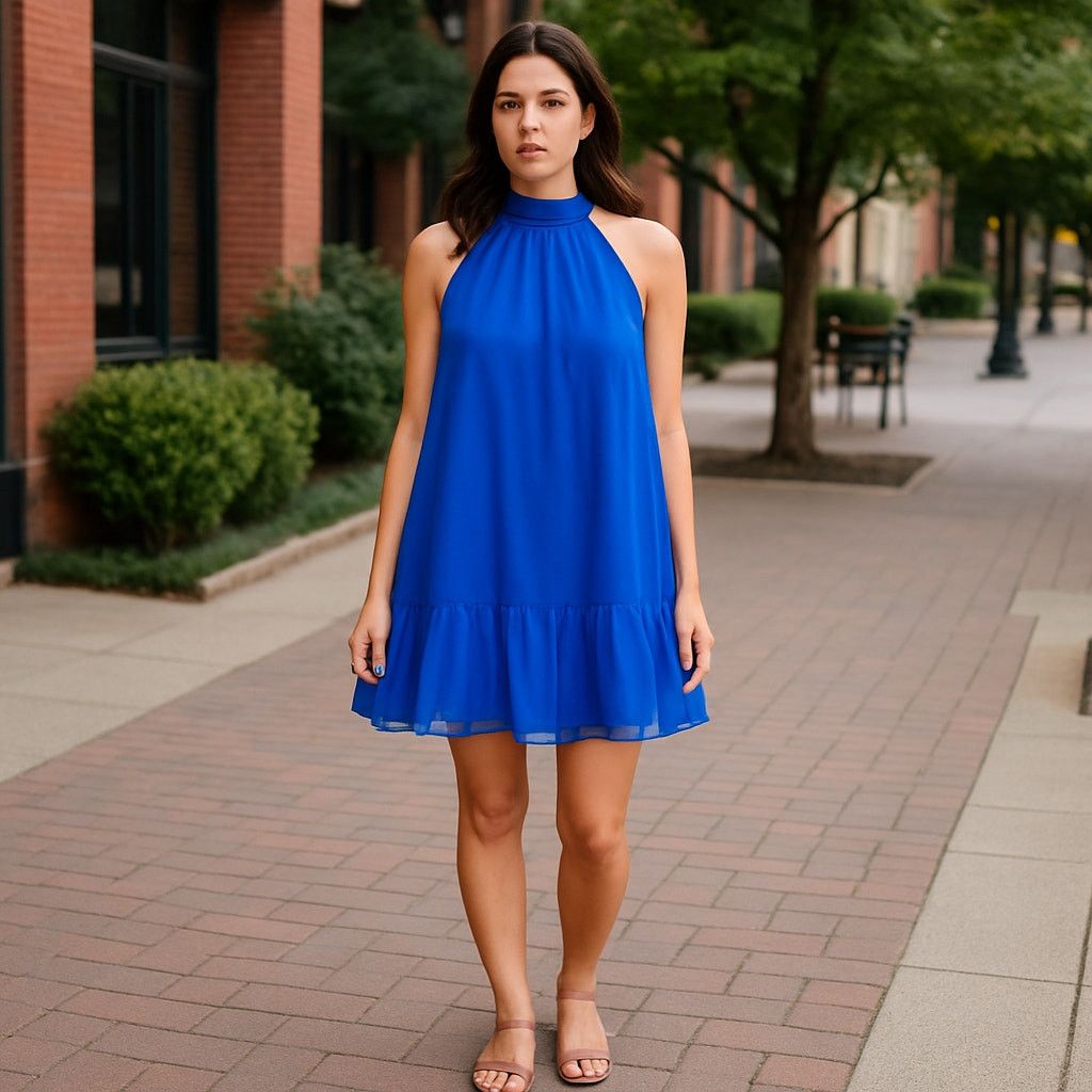 Alice and Olivia Erna Tiered Mock Neck Halter Mini Dress S