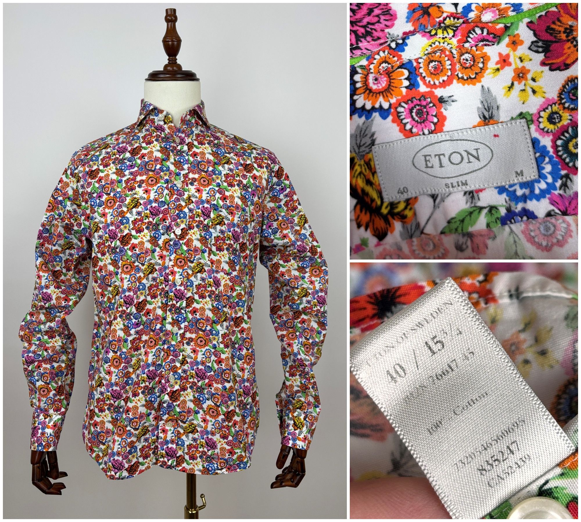 Eton Mint! Eton Floral Dress Shirt Sz 40 / M / 15 (3/4) Slim Fit Size US M / EU 48-50 / 2 - 1 Thumbnail