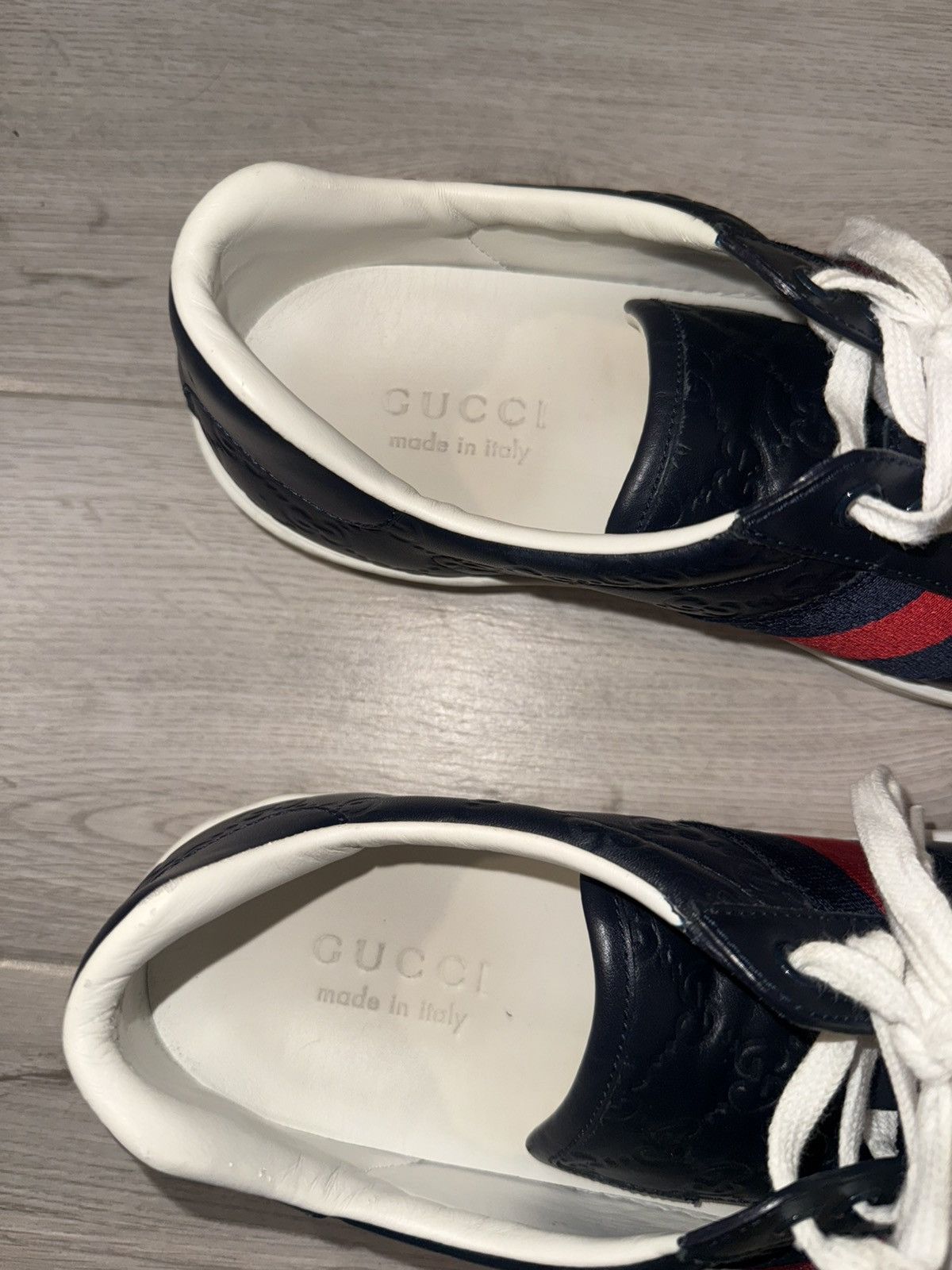 Gucci Gucci Dark Blue Guccissima Leather Ace Web Low Top Sneakers Size US 8.5 / EU 41-42 - 4 Thumbnail