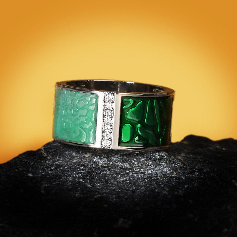 Jewelry Green Geometric Handmade Enamel Ring Size ONE SIZE - 4 Thumbnail