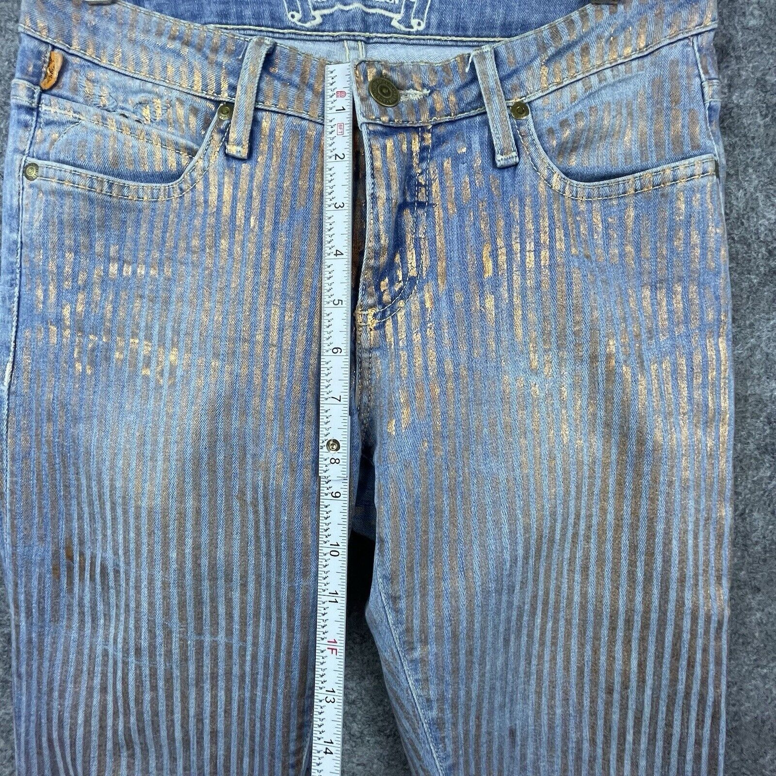 Robins Jeans Robins Jean Womens 27 Gold Foil Jane Metallic Angel Wings Size 27" / US 4 / IT 40 - 7 Thumbnail