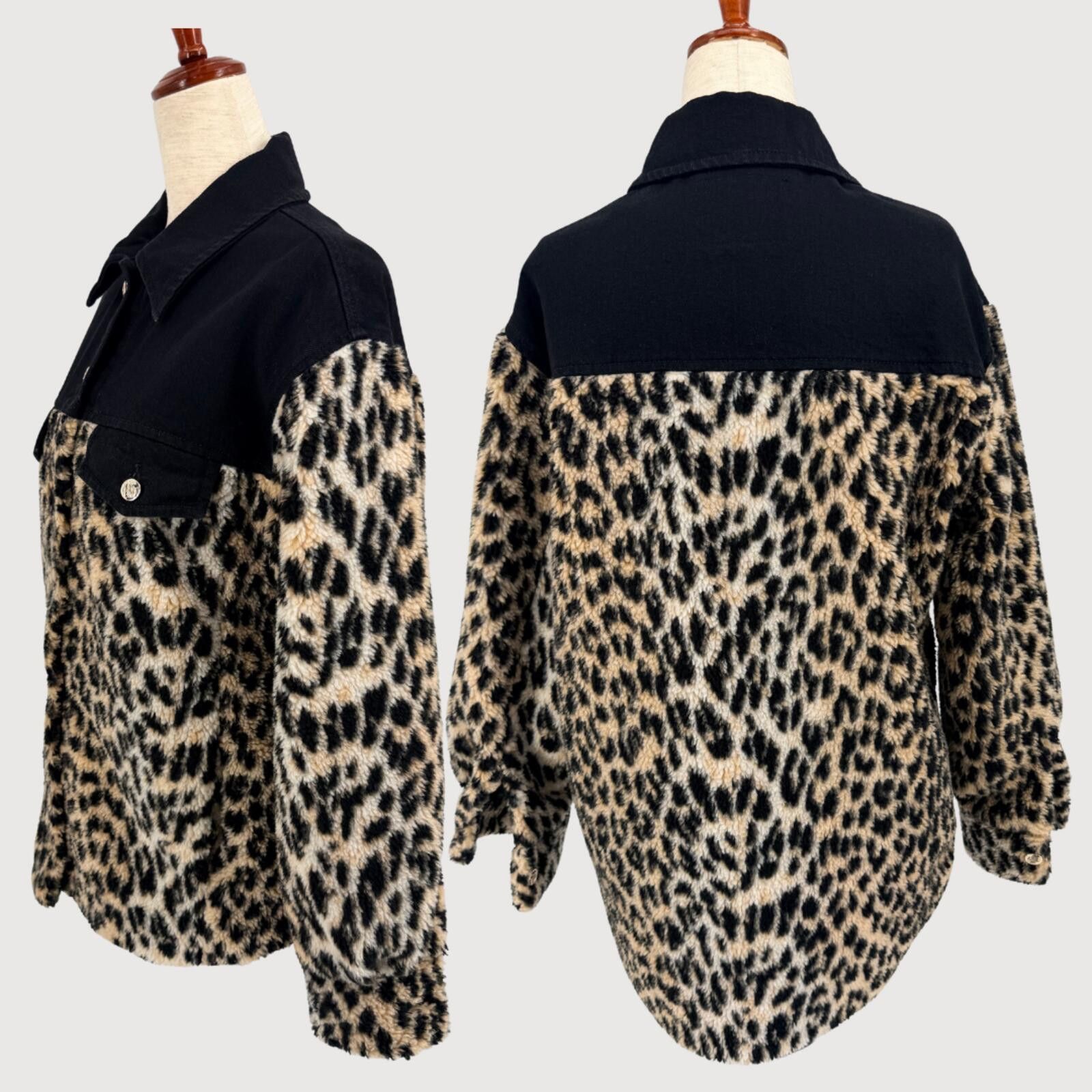 Majestic Maje Leopard Sherpa Denim Jacket Quilted Brown Black 1 Size S / US 4 / IT 40 - 3 Thumbnail