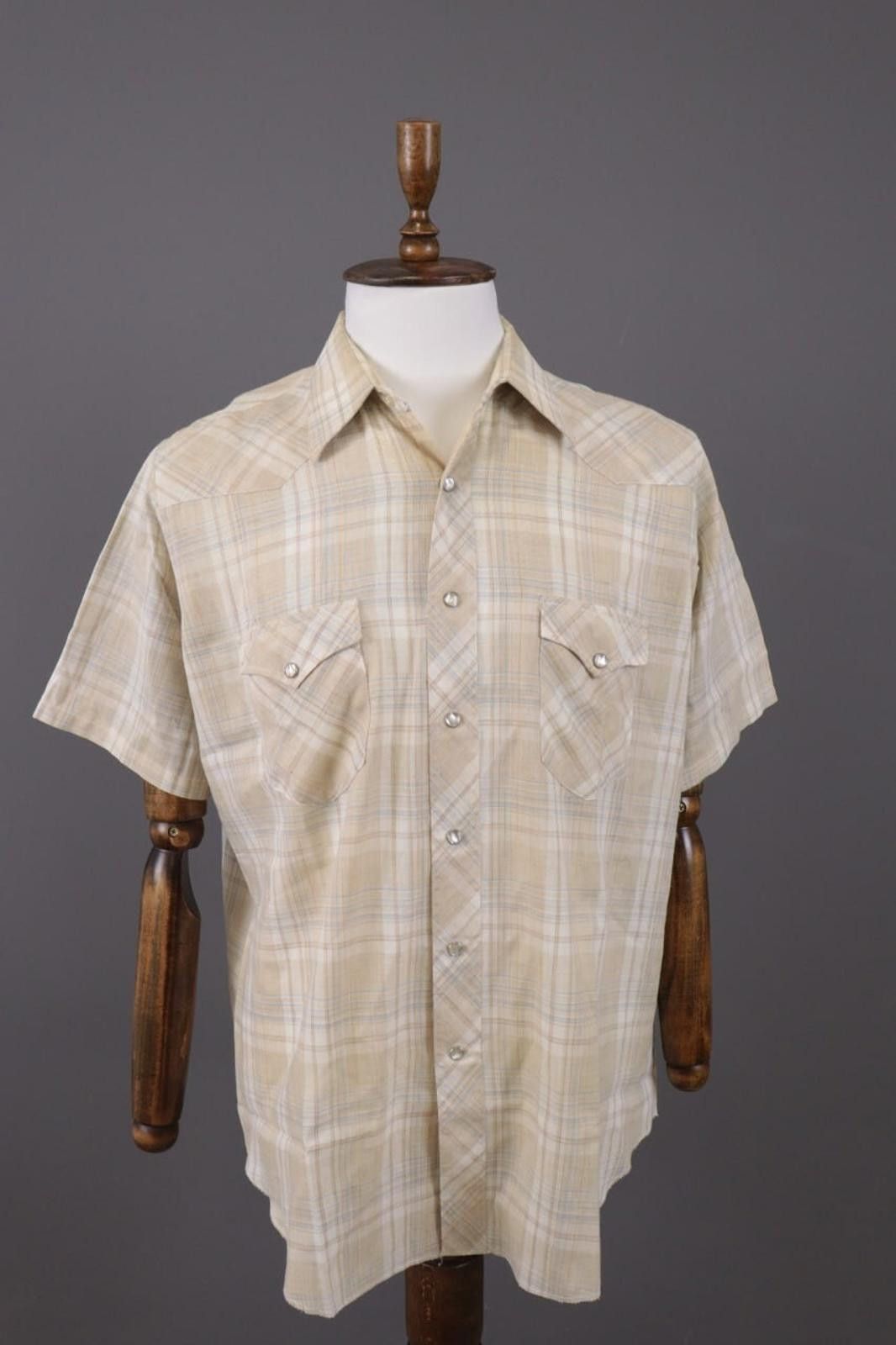 Wrangler Vintage Wrangler Beige Check Snap Western Shirt Size 17 Size US M / EU 48-50 / 2 - 1 Thumbnail
