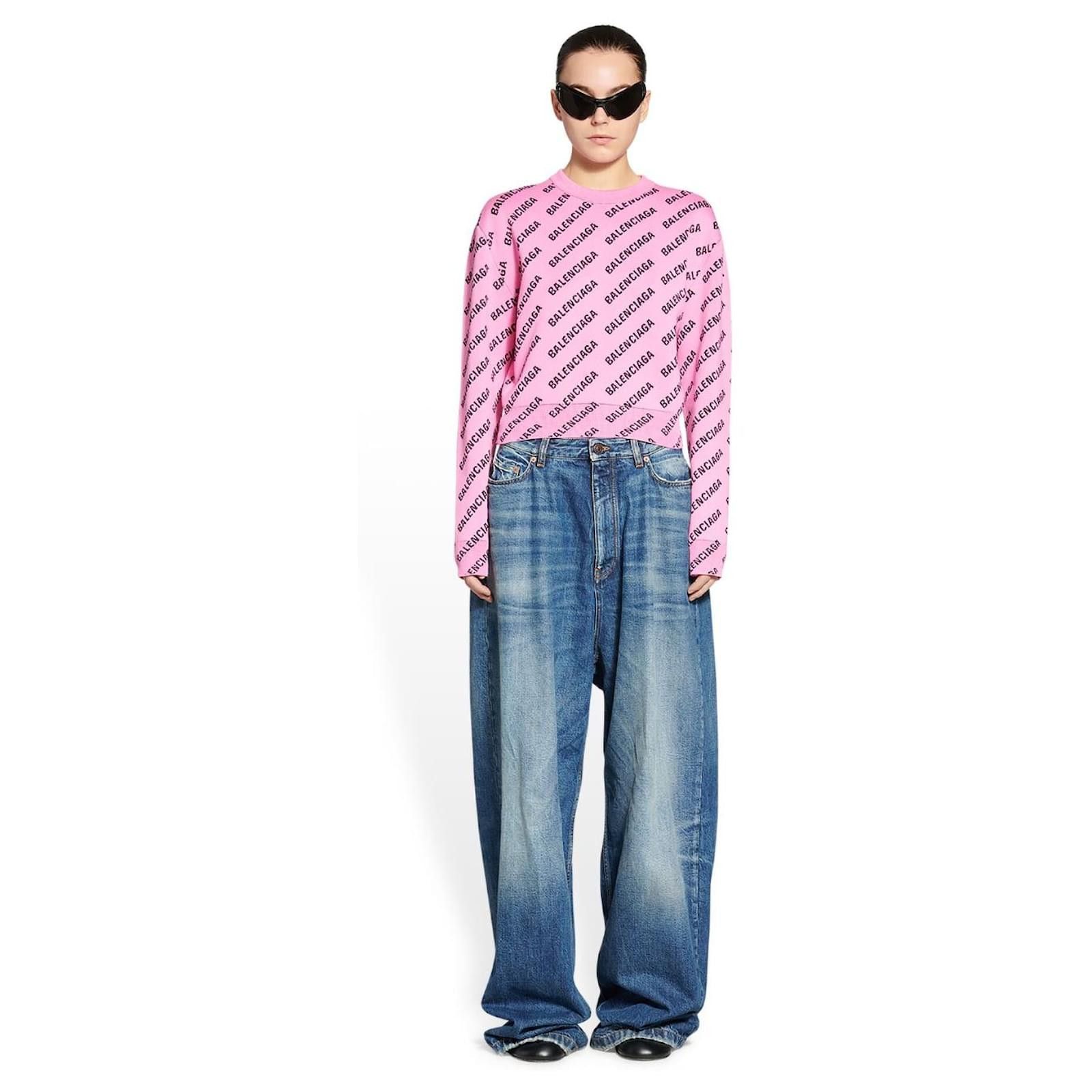 Balenciaga o1srvl11e1124 All-Over Crewneck Sweater in Pink/Black Size S / US 4 / IT 40 - 2 Thumbnail