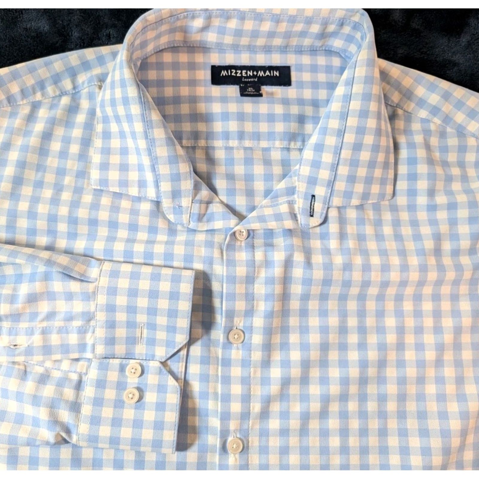 Mizzen+Main Mizzen+Main Leeward Trim Fit Gingham Check Performance Dress Shirt Blue Men's XL Size 46R - 2 Thumbnail