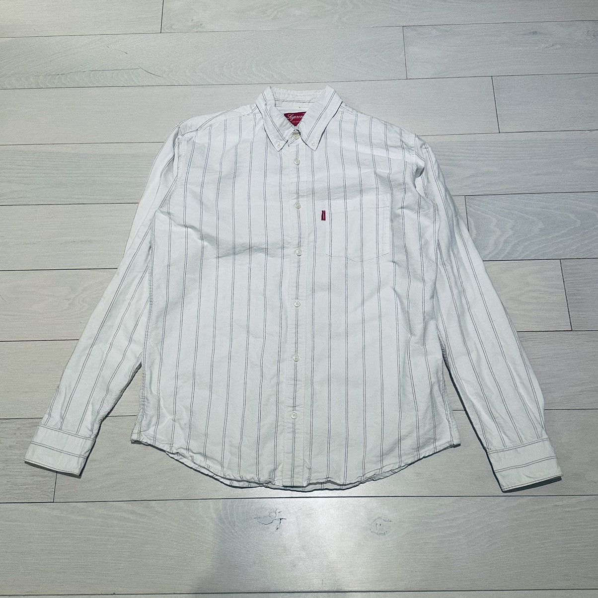 image of Supreme Stripes Long Sleeves Button Btd Shirt M in White, Men's (Size Medium)