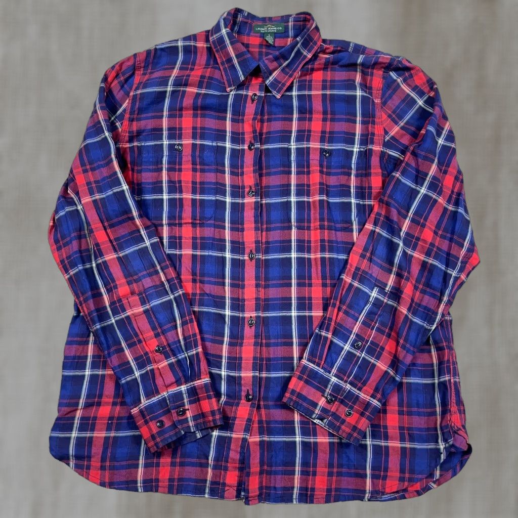 Ralph Lauren Lauren Ralph Lauren Shirt Women Large Pink Blue Plaid Button Up Pockets Size L / US 10 / IT 46 - 1 Thumbnail