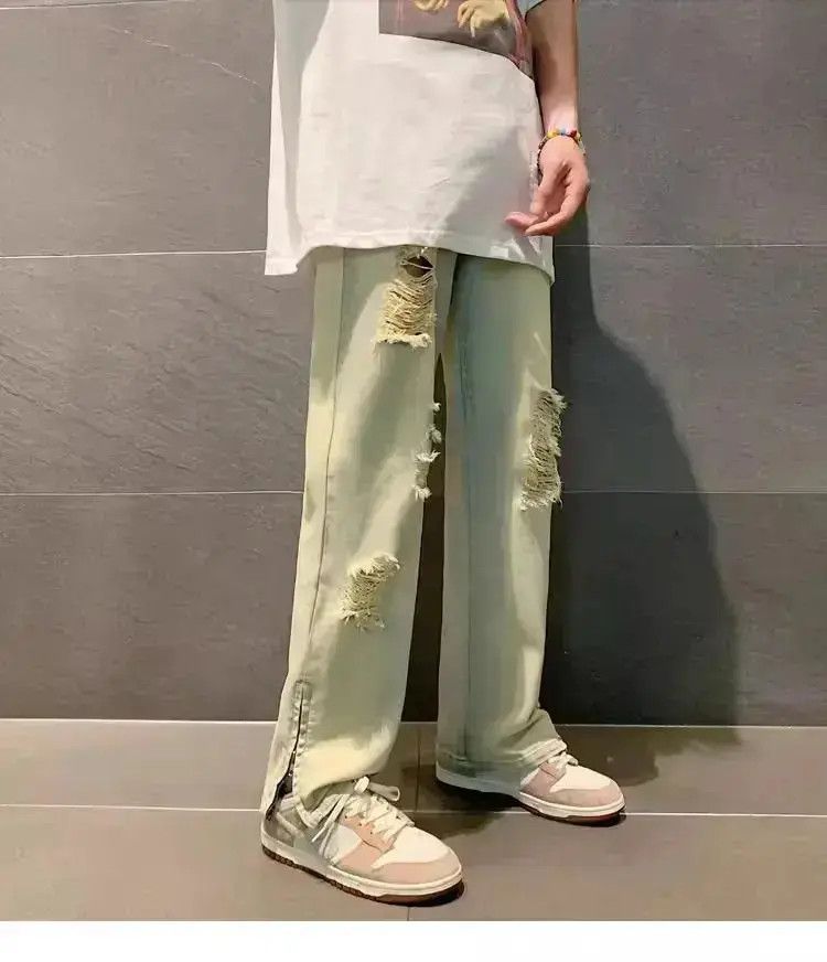 Japanese Brand Retro straight leg distressed jeans Size US 30 / EU 46 - 1 Thumbnail