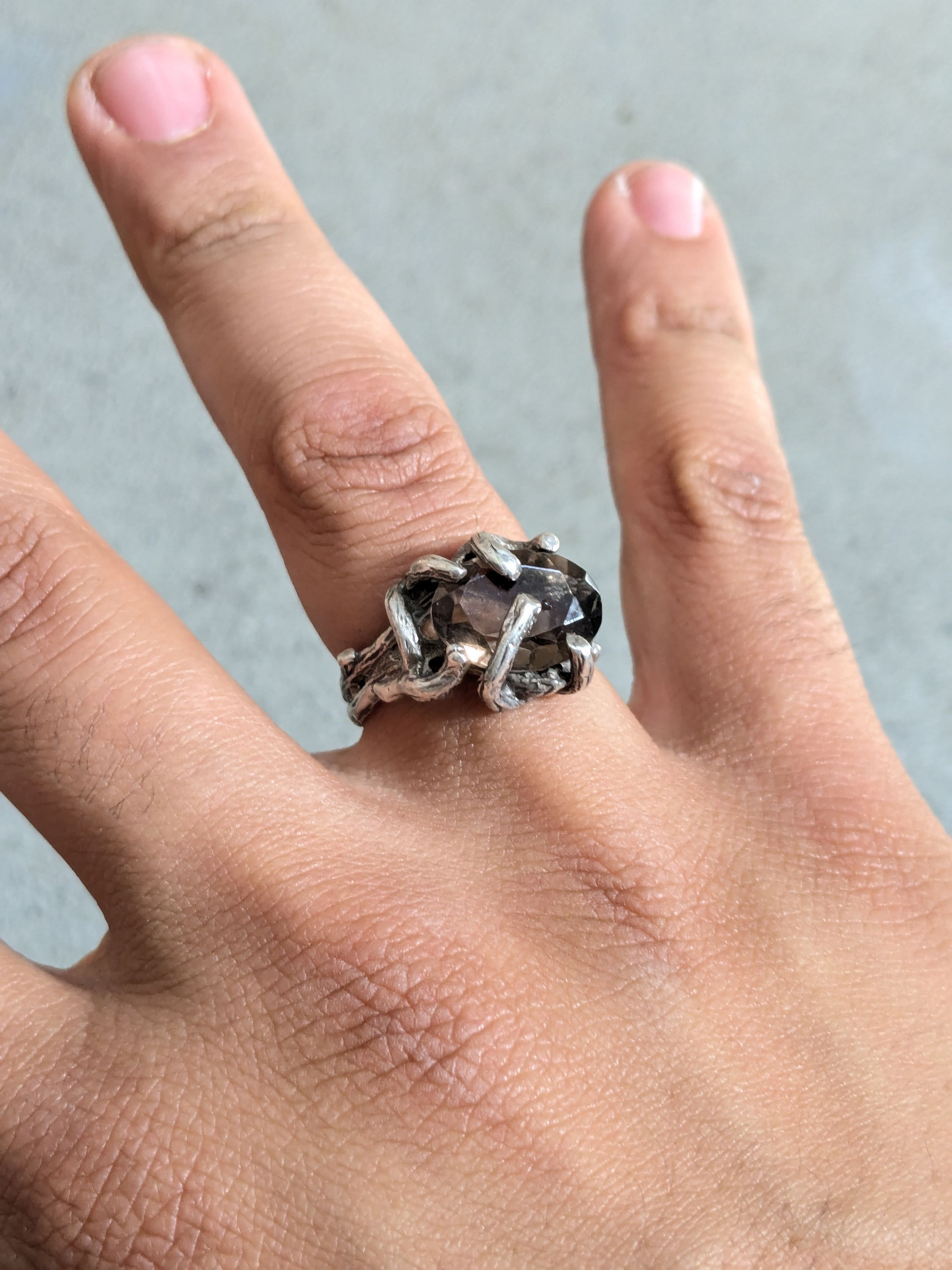 Vintage Vintage Sterling Silver Ring Smoky Quartz 8.25 Brutalist Size ONE SIZE - 13 Thumbnail