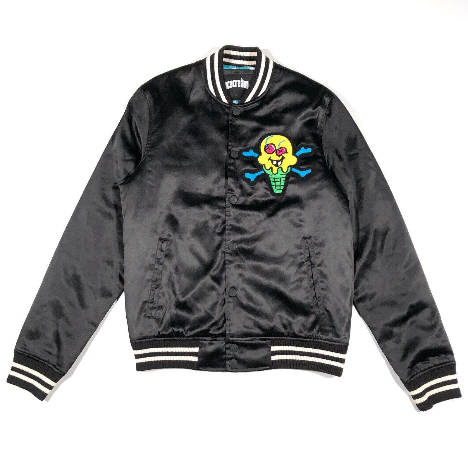 Billionaire Boys Club × Icecream SS22 Ice Cream Cone Logo Bones Black Satin Bomber Jacket Size US S / EU 44-46 / 1 - 1 Thumbnail