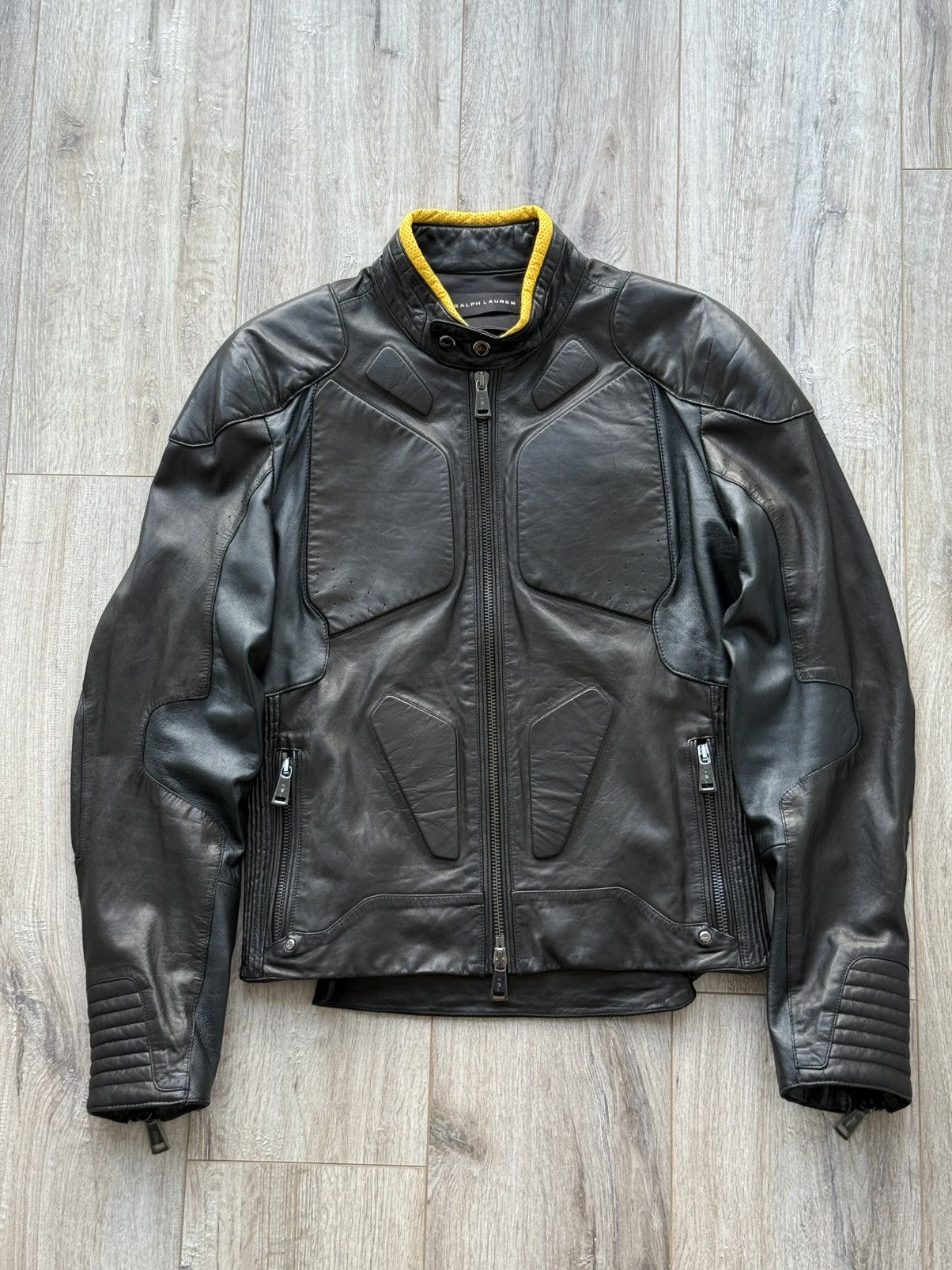 Ralph Lauren Black Label ARCHIVE 5/5 LEATHER MOTO JACKET WITH RIBBED ARMOR DETAILING Size US M / EU 48-50 / 2 - 7 Thumbnail
