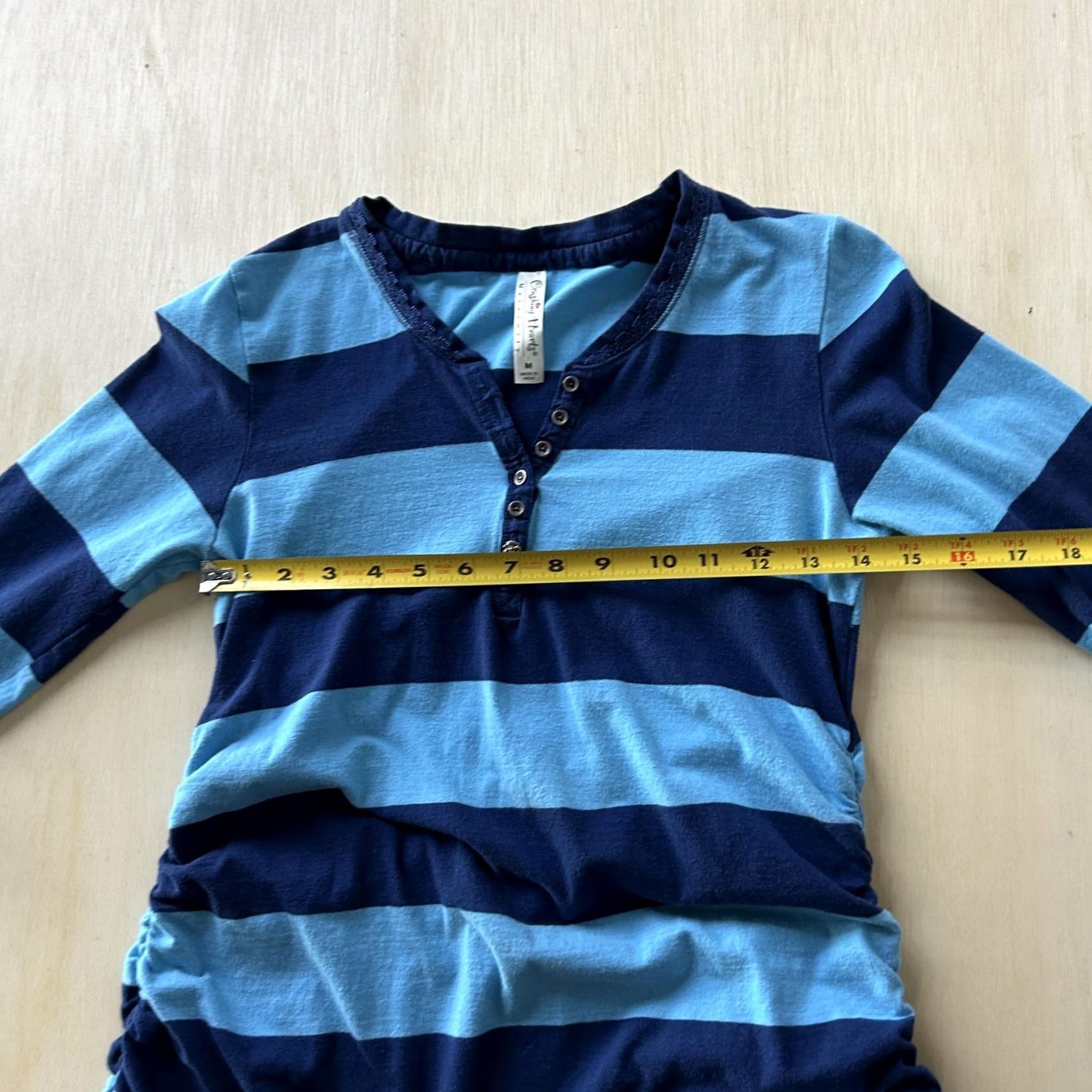 Vintage Cherishing Hearts Maternity Tunic Shirt Women M Blue Striped Henley 3/4 Sleeve Jersey Cotton Spandex Casual Vintage: No Women Size M / US 6-8 / IT 42-44 - 7 Thumbnail