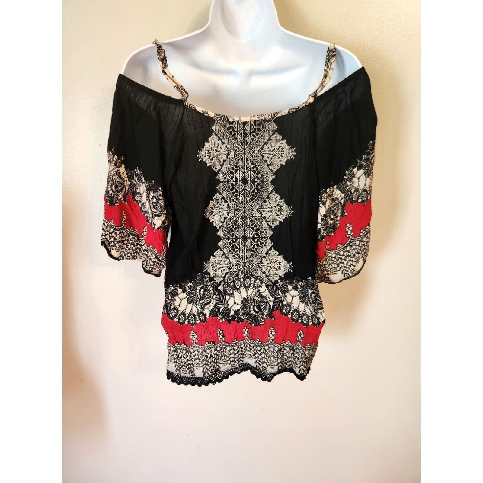 Bell Angie Blouse Shirt Womens S Black Crochet Tassel Bell Sleeve Hippie Boho Basic 90s Style Casual Party/Cocktail Size S / US 4 / IT 40 - 7 Thumbnail