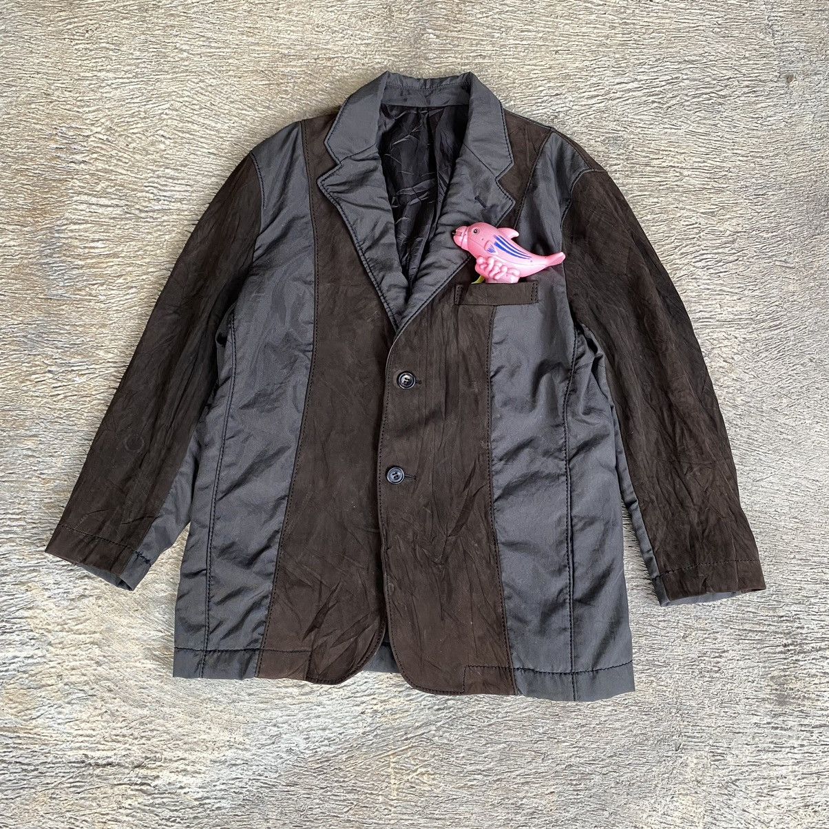 Issey Miyake blazer mix leather