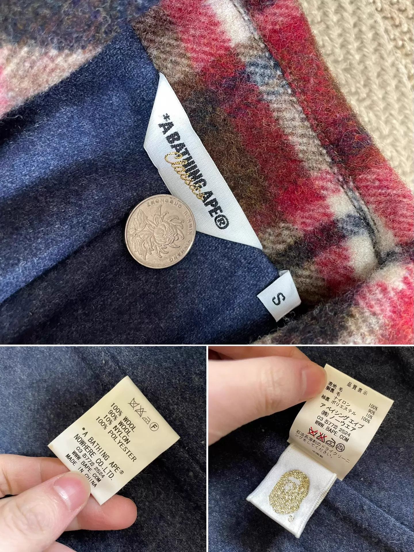 Bape BAPE CHECK 100% Wool Double-Breasted Overcoat Size S Size US S / EU 44-46 / 1 - 7 Thumbnail