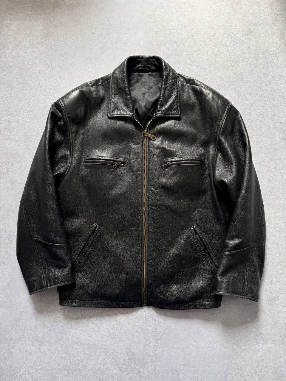 Genuine Leather Vintage Black Leather Jacket Heavyweight Zip Up Biker Bomber Size US XL / EU 56 / 4 - 4 Thumbnail
