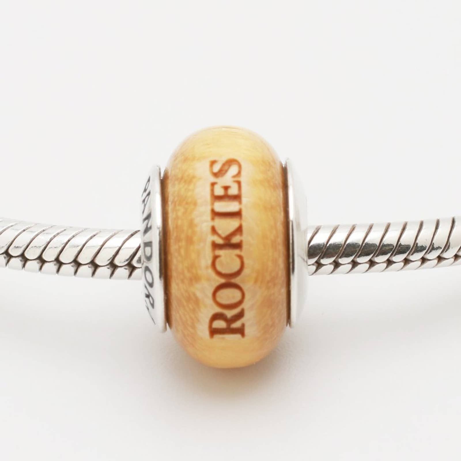 PANDORA Colorado Rockies Engraved Wood Murano charm