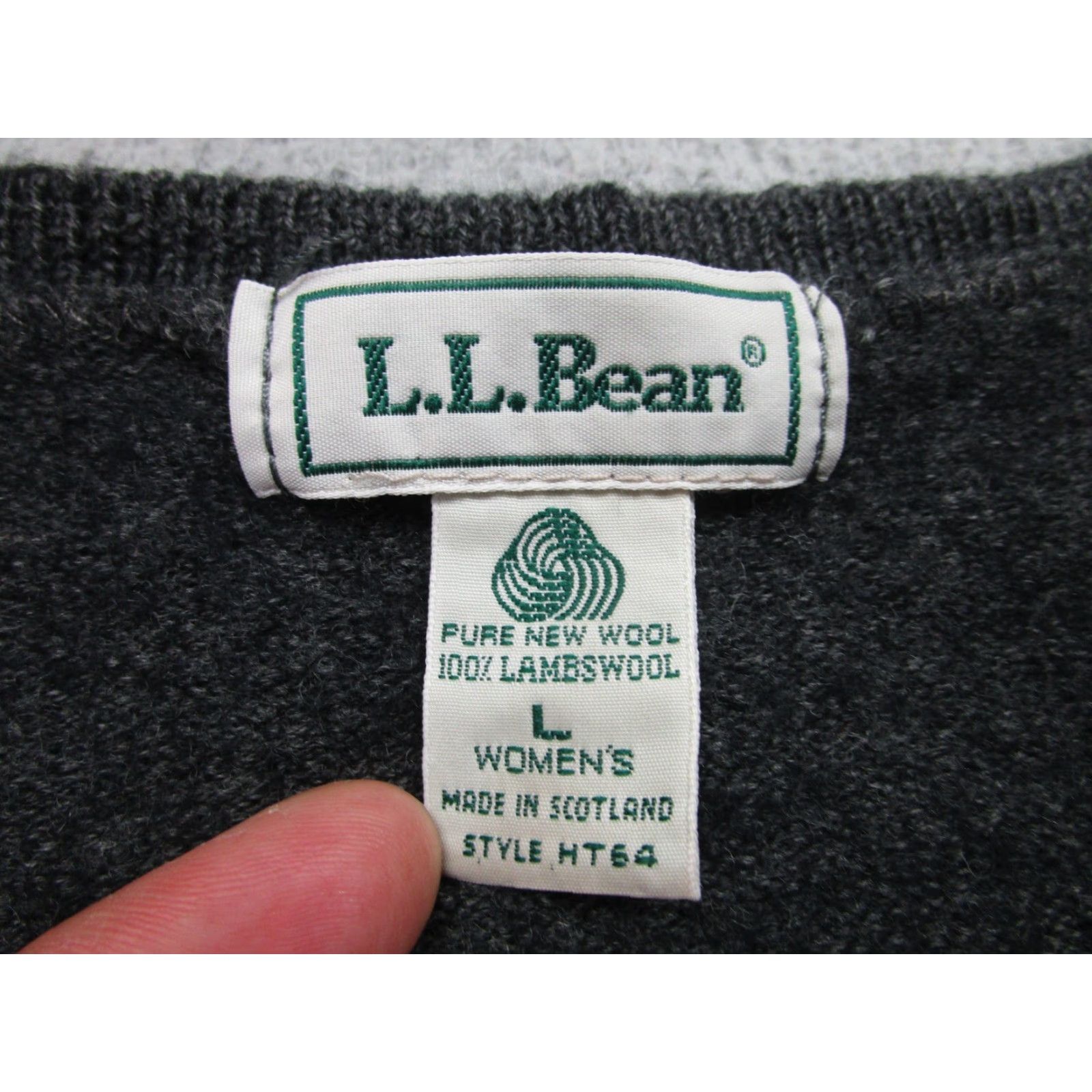 VINTAGE L.L.Bean Cardigan Sweater Womens L Gray 100% Lambswool Scotland 90s