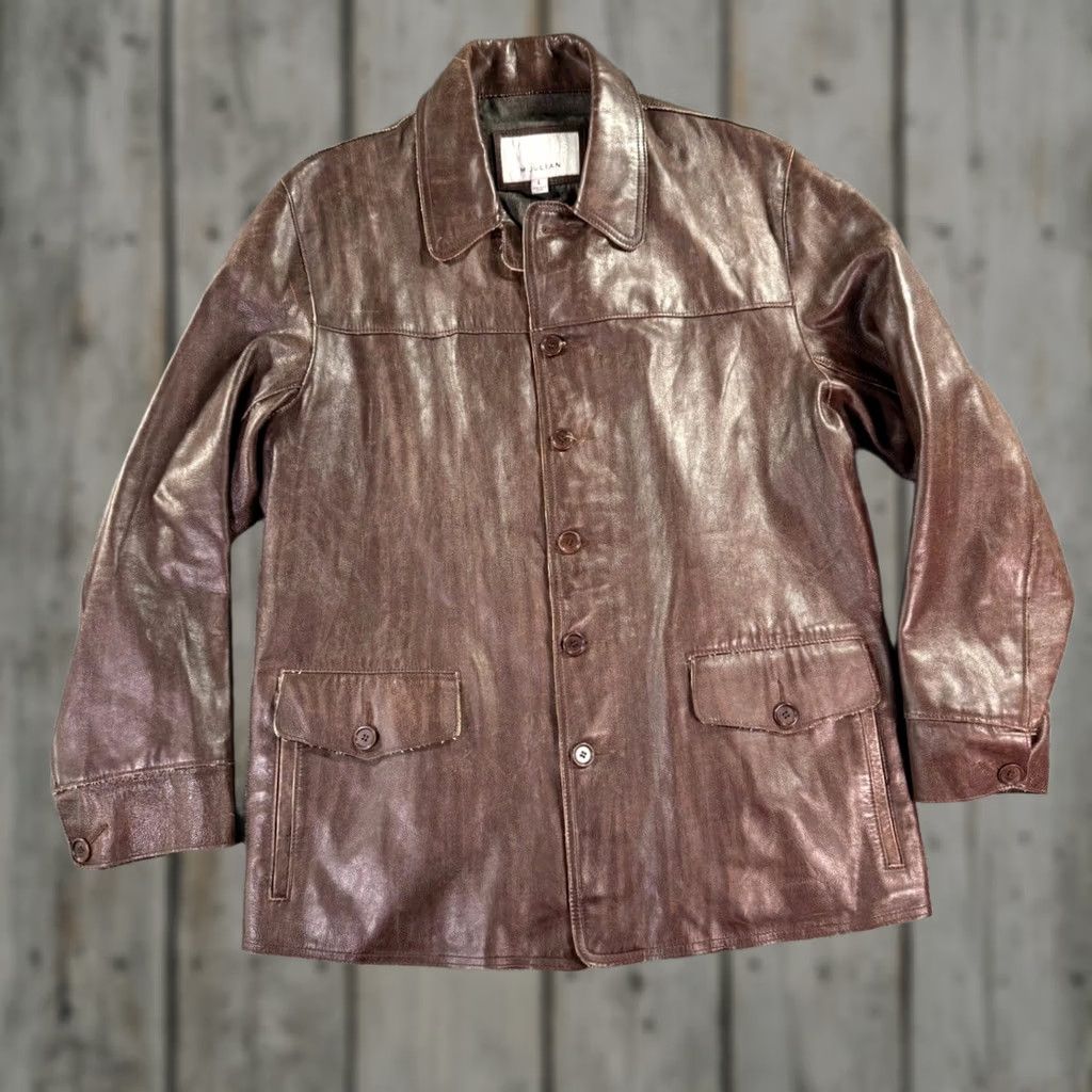 Vintage VTG Wilsons Leather M. Julian Jacket Mens Large Brown Leather Button Car Coat Size US L / EU 52-54 / 3 - 1 Thumbnail
