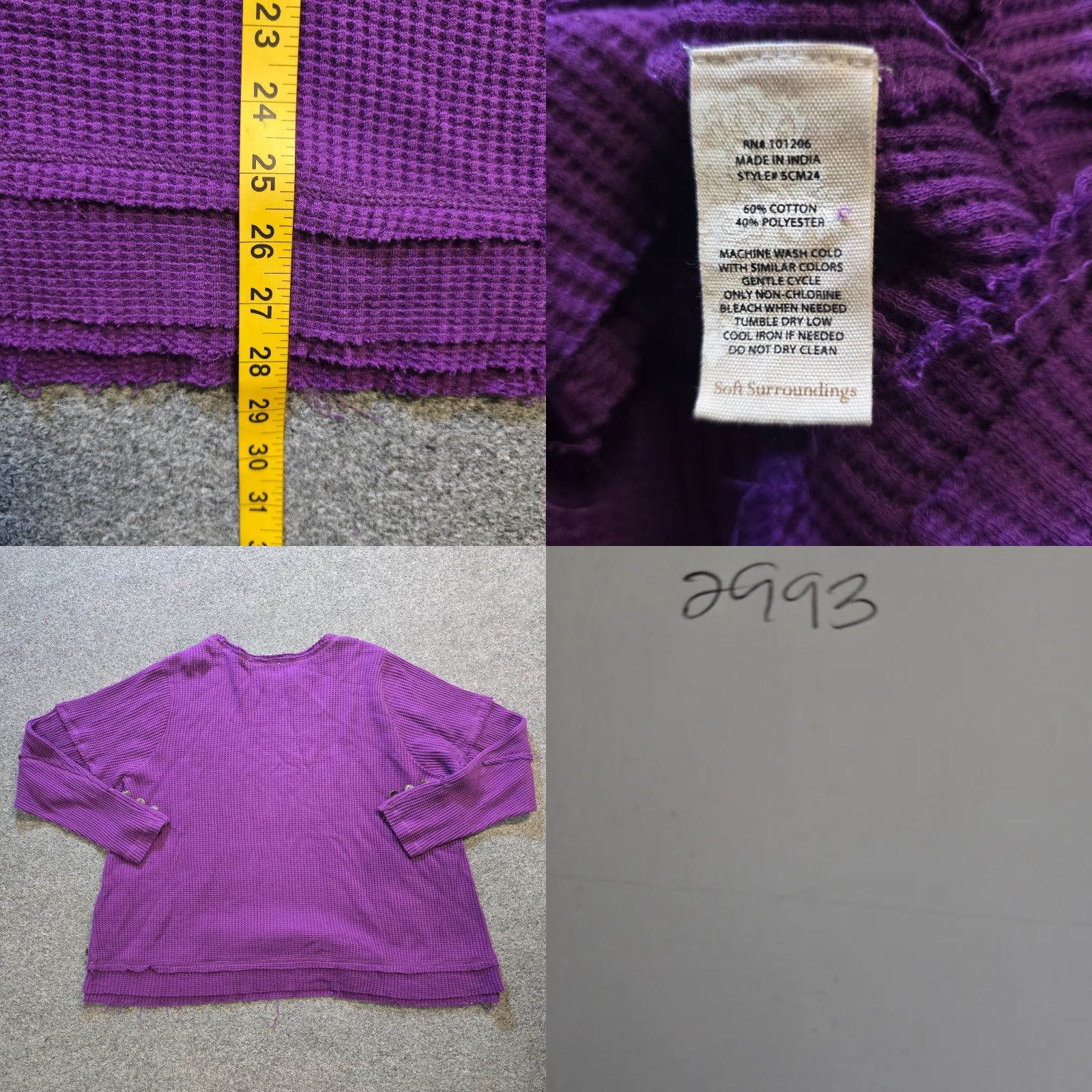 Soft Surroundings Soft Surroundings Top Womens 3X Purple Waffle Knit Long Sleeve Casual Casu - Blouse Size XXL / US 16-18 / IT 52-54 - 8 Thumbnail