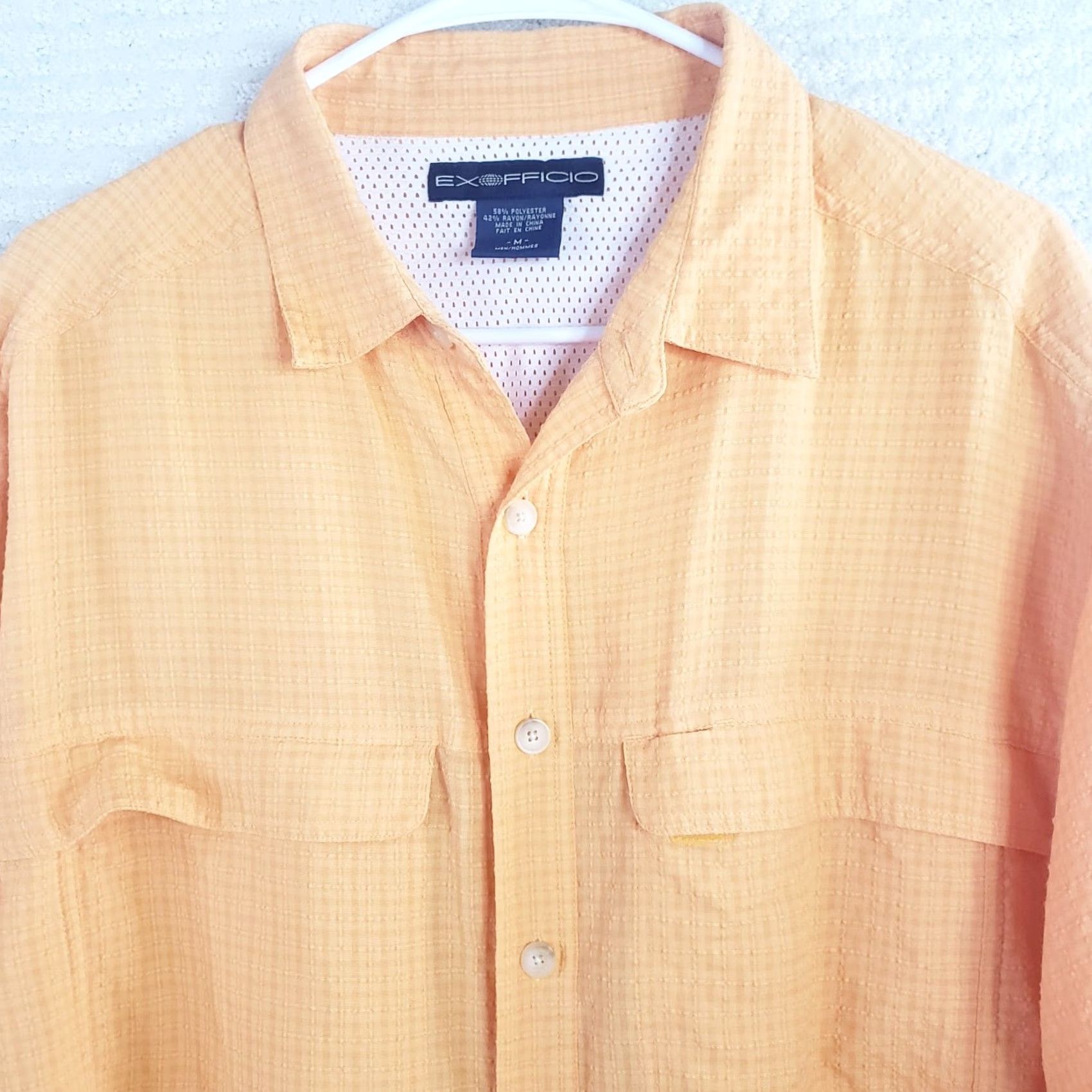 ExOfficio Exofficio Shirt Men M Orange Seersucker Long Sleeve Poly Rayon Fishing Vented Size US M / EU 48-50 / 2 - 3 Thumbnail