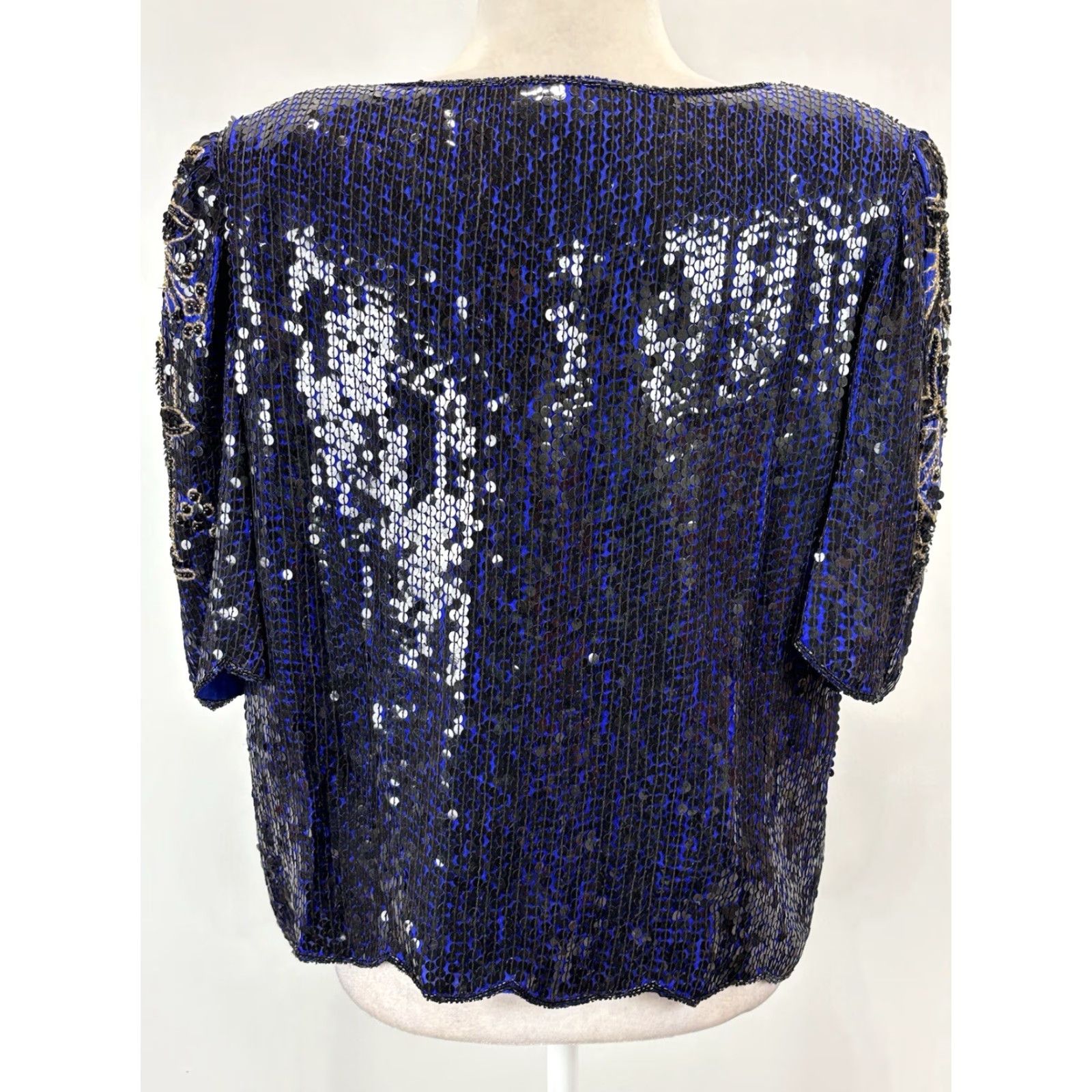 Vintage VINTAGE Scala Beaded Shirt Blouse Silk Floral Design Womens Large Blue Black Vintage 90s Party Formal Beaded Accent Size L / US 10 / IT 46 - 3 Thumbnail