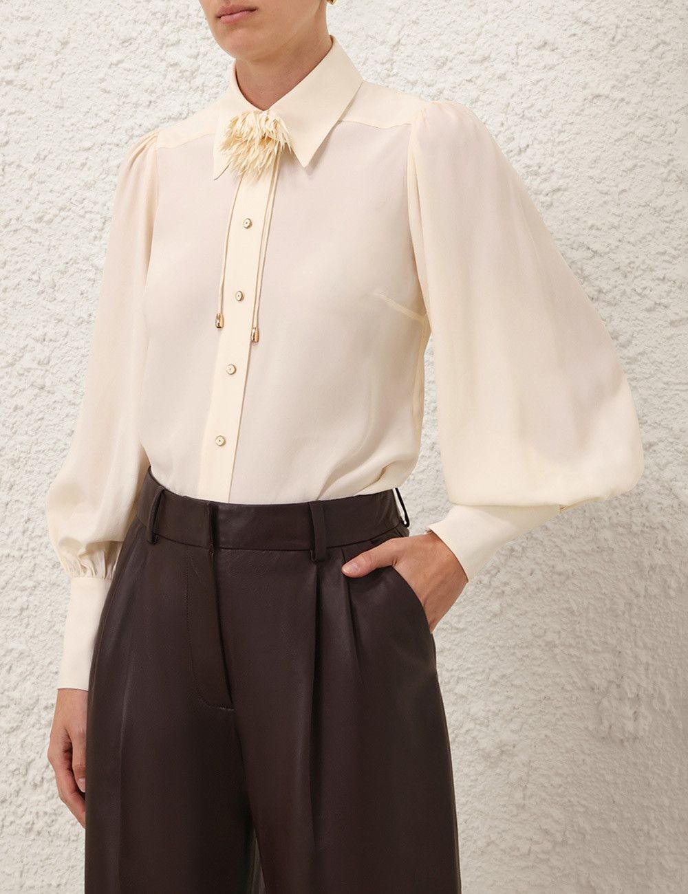 Zimmermann oc11z0825 Blouson Shirt in Cream Size L / US 10 / IT 46 - 2 Thumbnail