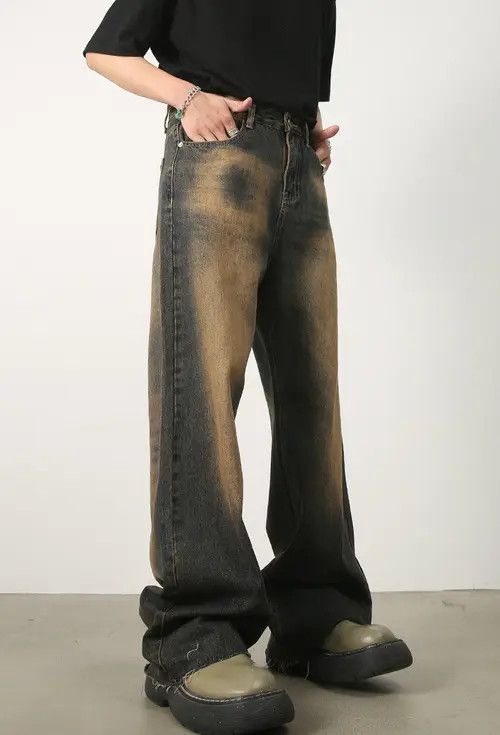 Japanese Brand Washed distressed rust-colored denim loose wide-leg Size US 32 / EU 48 - 4 Thumbnail