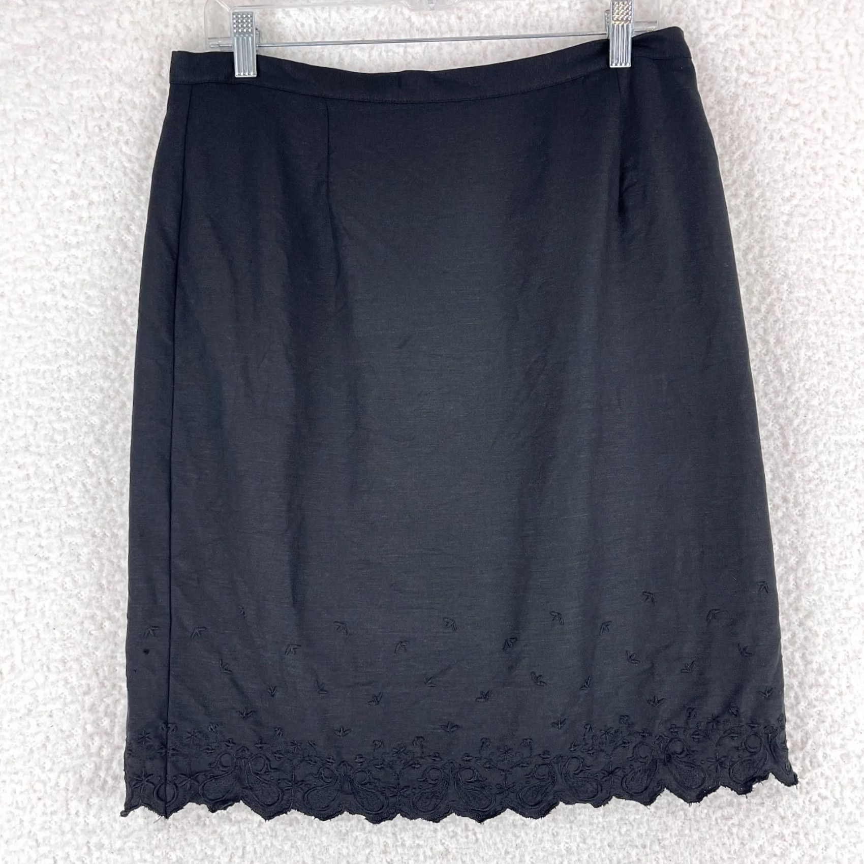 Vintage Dressbarn Black Embroidered Linen A-Line Skirt Womens 14 Knee Length Causal Workwear Vintage No Size 36" / US 14 / IT 50 - 2 Thumbnail