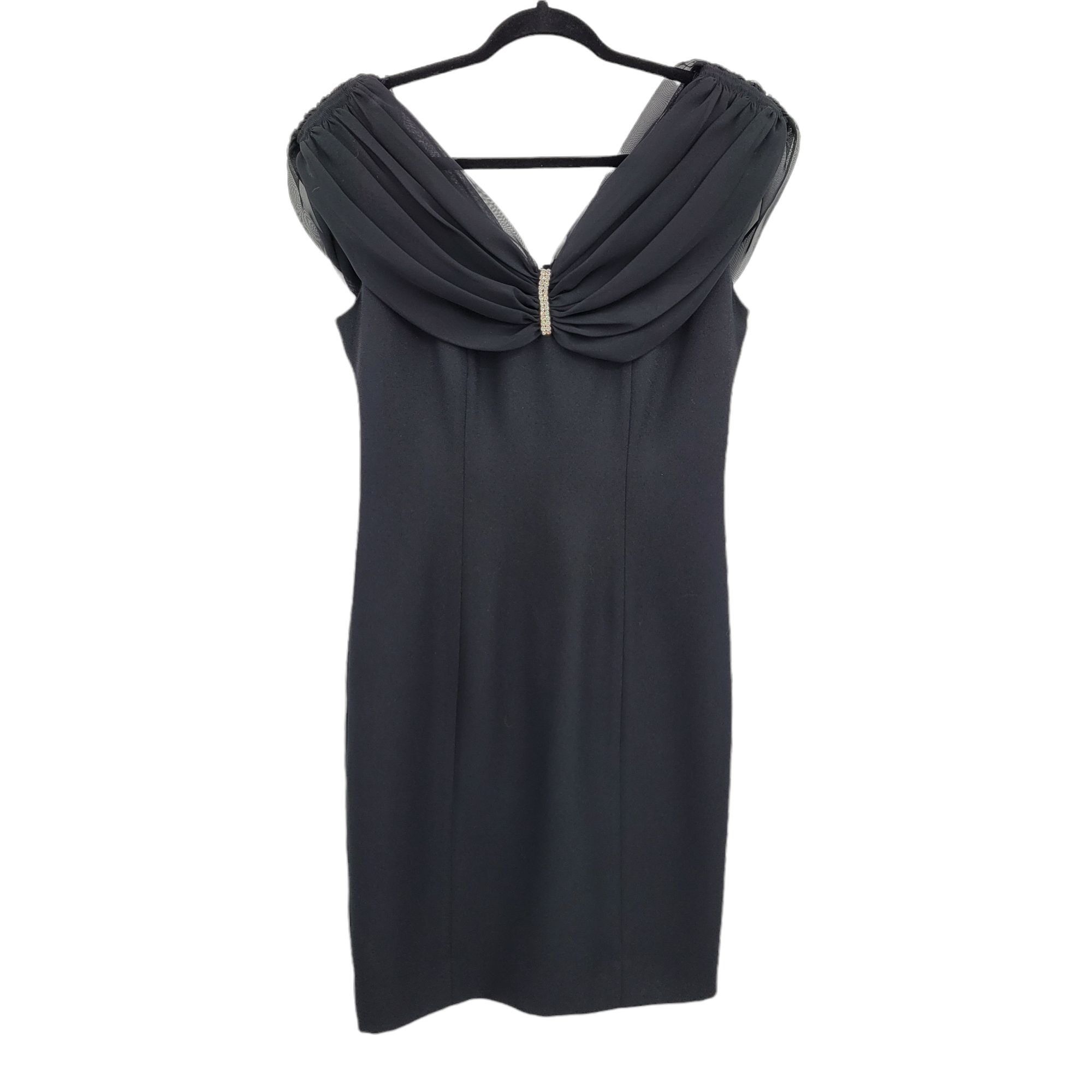 Vintage Vtg 80's Little Black Dress Sz 8 Cocktail Jewel Sheer Draped Size M / US 6-8 / IT 42-44 - 1 Thumbnail