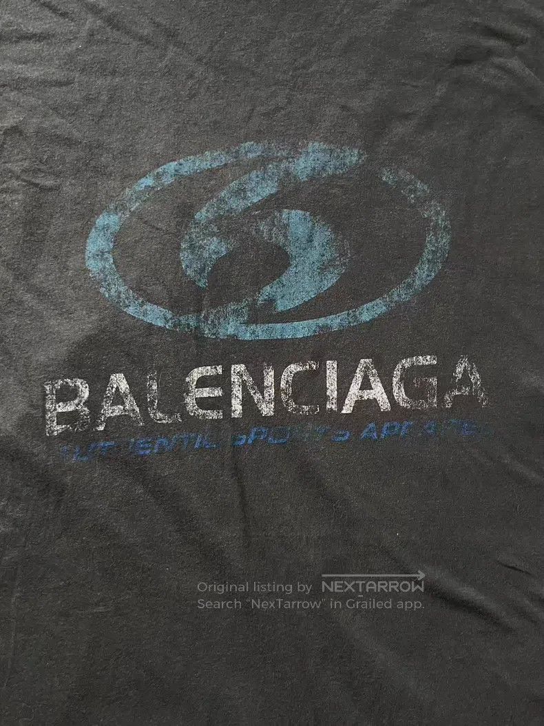 Balenciaga Balenciaga Distressed Blue Logo Letter Pattern Print Round Size US L / EU 52-54 / 3 - 3 Thumbnail
