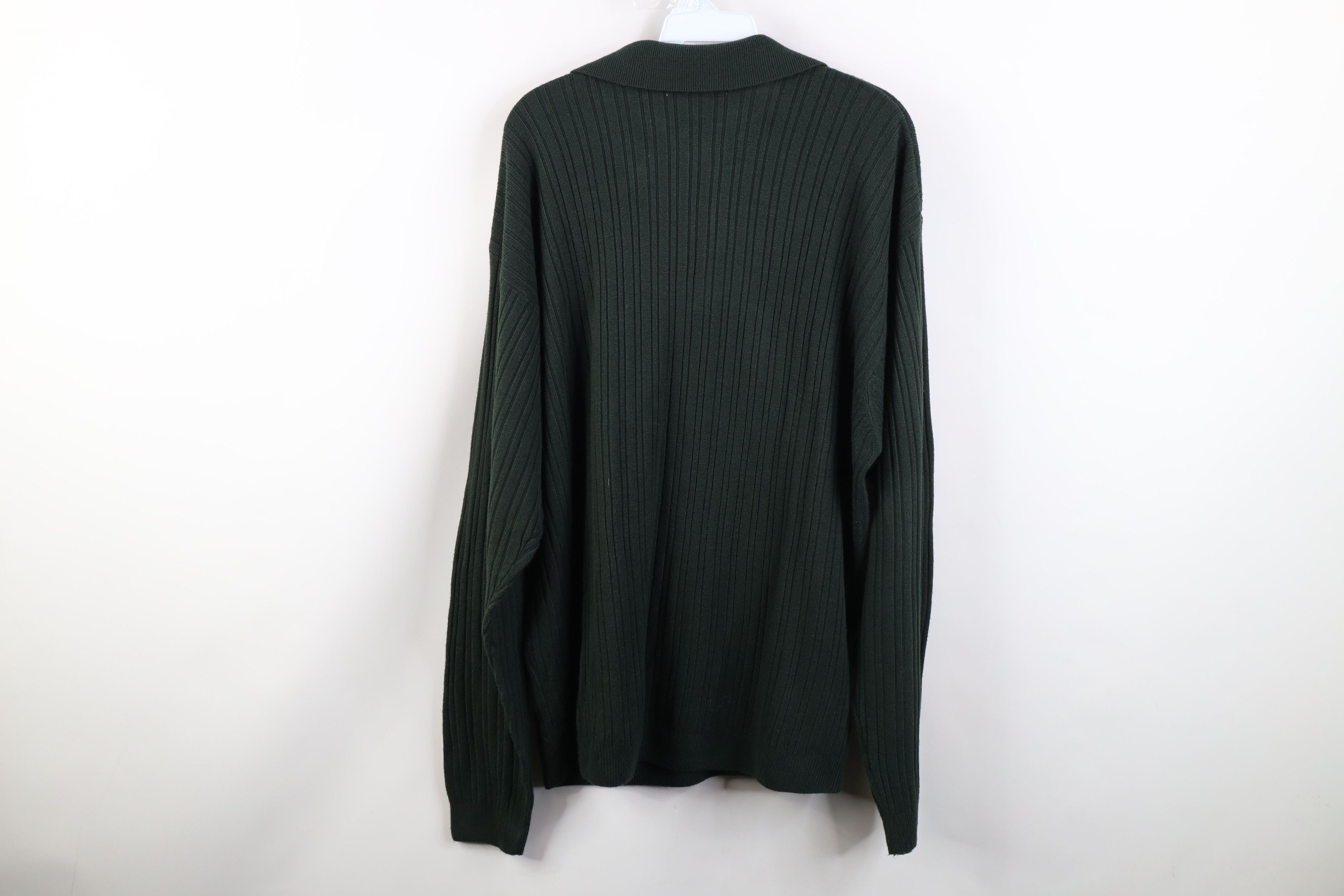 Vintage Vintage 90s Streetwear Cable Knit Collared Sweater Green Size US XL / EU 56 / 4 - 8 Thumbnail