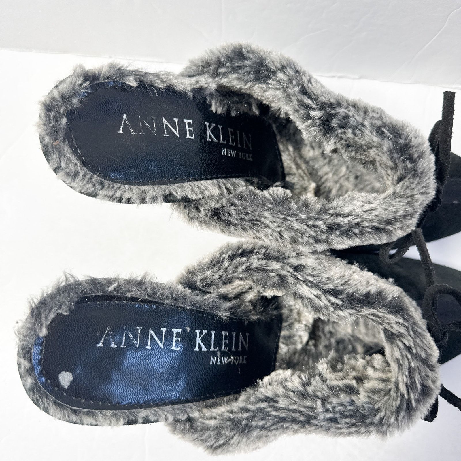 Anne Klein Vintage Anne Klein NY Black Suede Faux Fur Mule Heels Italy Size US 9.5 / IT 39.5 - 4 Thumbnail