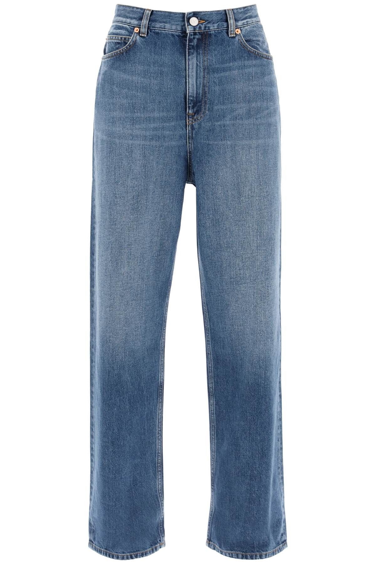 image of Valentino Garavani Wide Leg Jeans in Medium Blue Denim, Women's (Size 26)