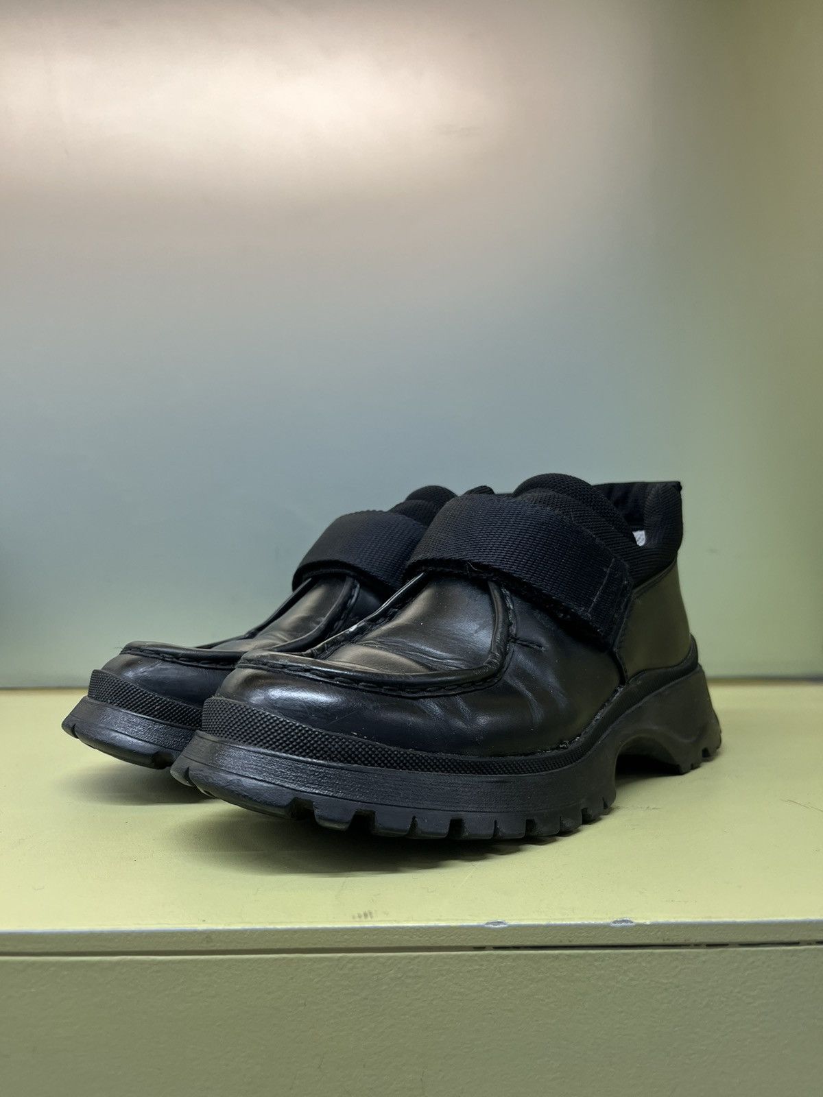 image of Prada Vibram Strap Vintage Low Boots in Black, Women's (Size 7)
