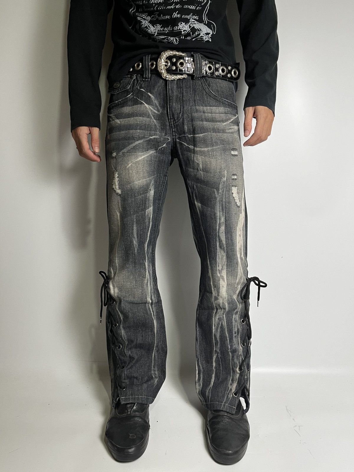 Isamu Katayama Backlash Lace up blackbaccara pant vkei style japanese brand Size US 30 / EU 46 - 2 Thumbnail