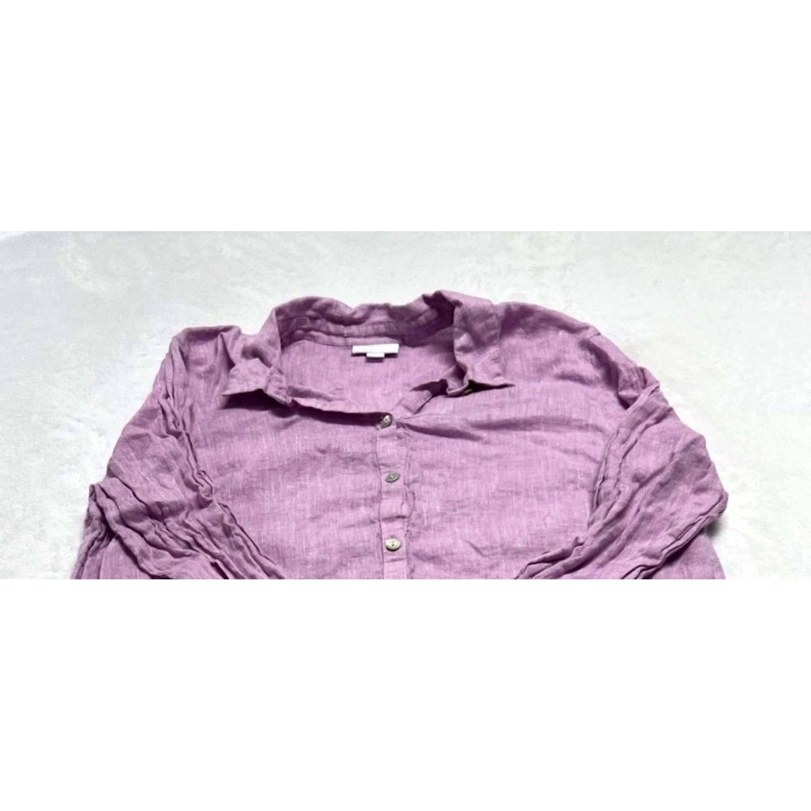J. Jill J. Jill Love Linen Tunic Top Blouse M Lilac 100% Linen Long Sleeve Popover Collared Buttoned Relaxed Fit Women Linen Top Size M / US 6-8 / IT 42-44 - 3 Thumbnail