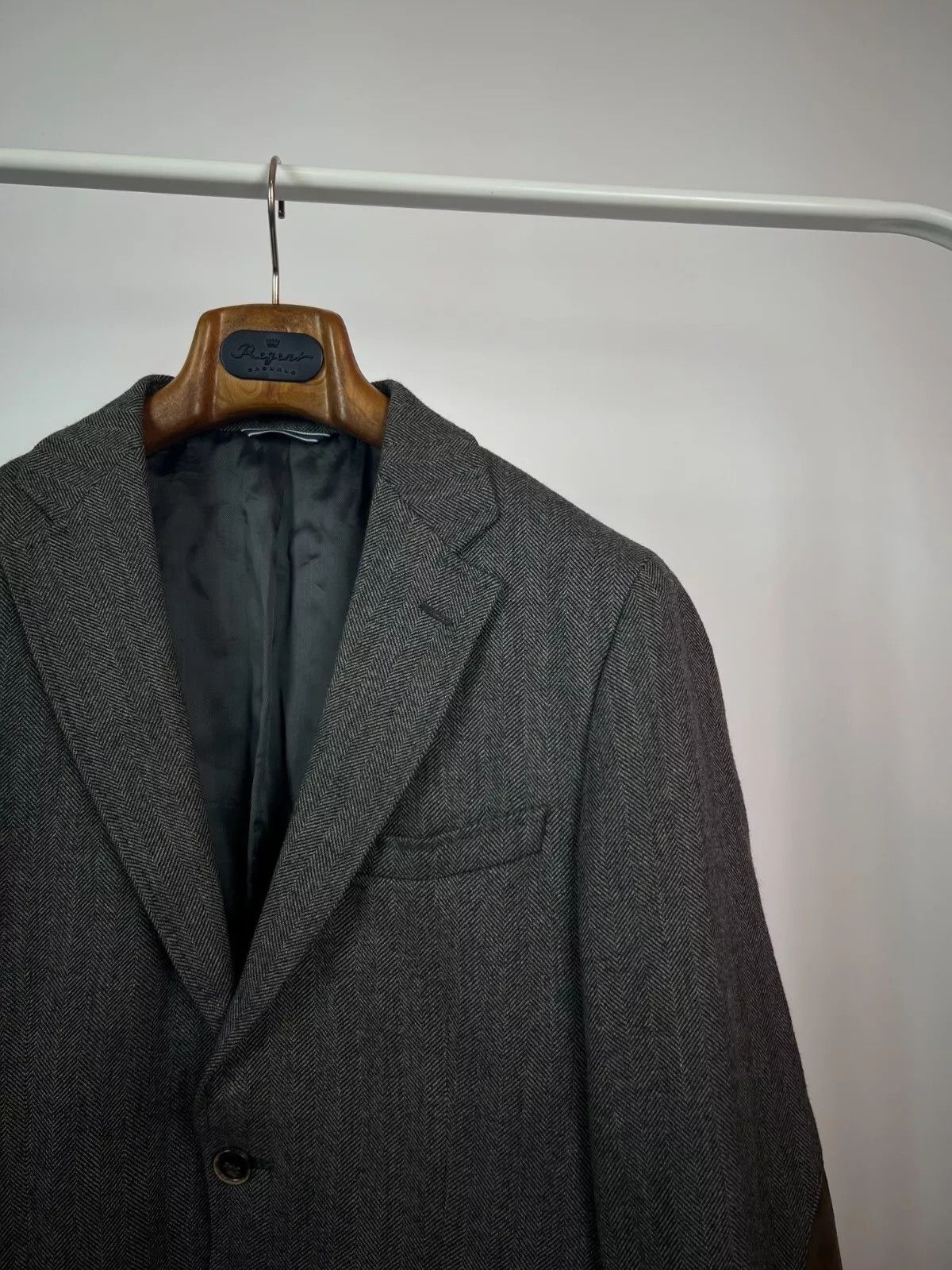 Massimo Dutti Massimo Dutti Grey Herringbone Wool Elbow Patches Blazer Size 40R - 7 Thumbnail