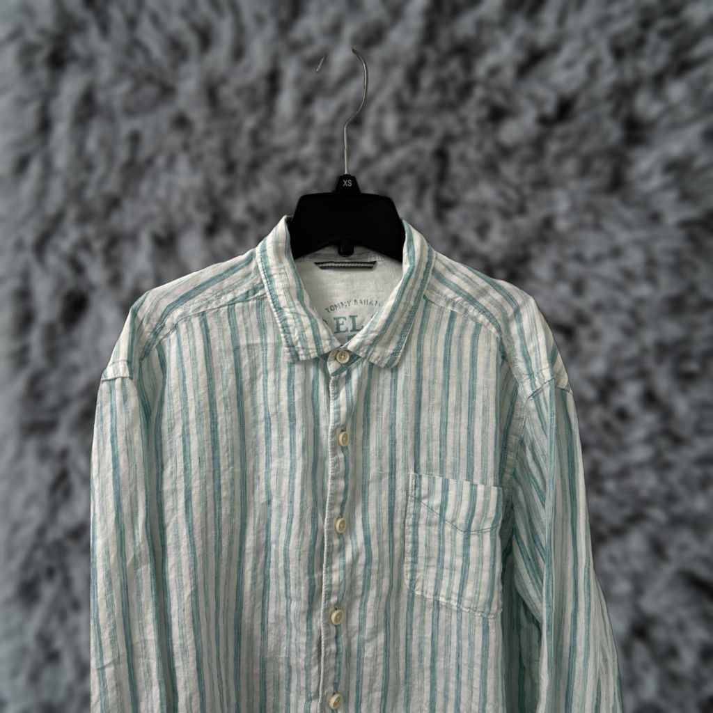 Tommy Bahama Tommy Bahama Shirt Mens Large White Green Striped 100% Linen Button-Down L/S Size US L / EU 52-54 / 3 - 1 Thumbnail