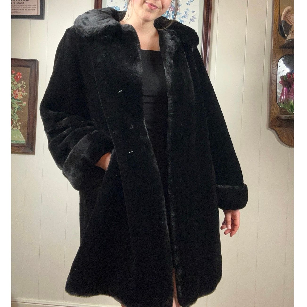 Vintage Vintage 90s Y2K Womens Small Black Faux Fur Teddy Coat Size S / US 4 / IT 40 - 1 Thumbnail