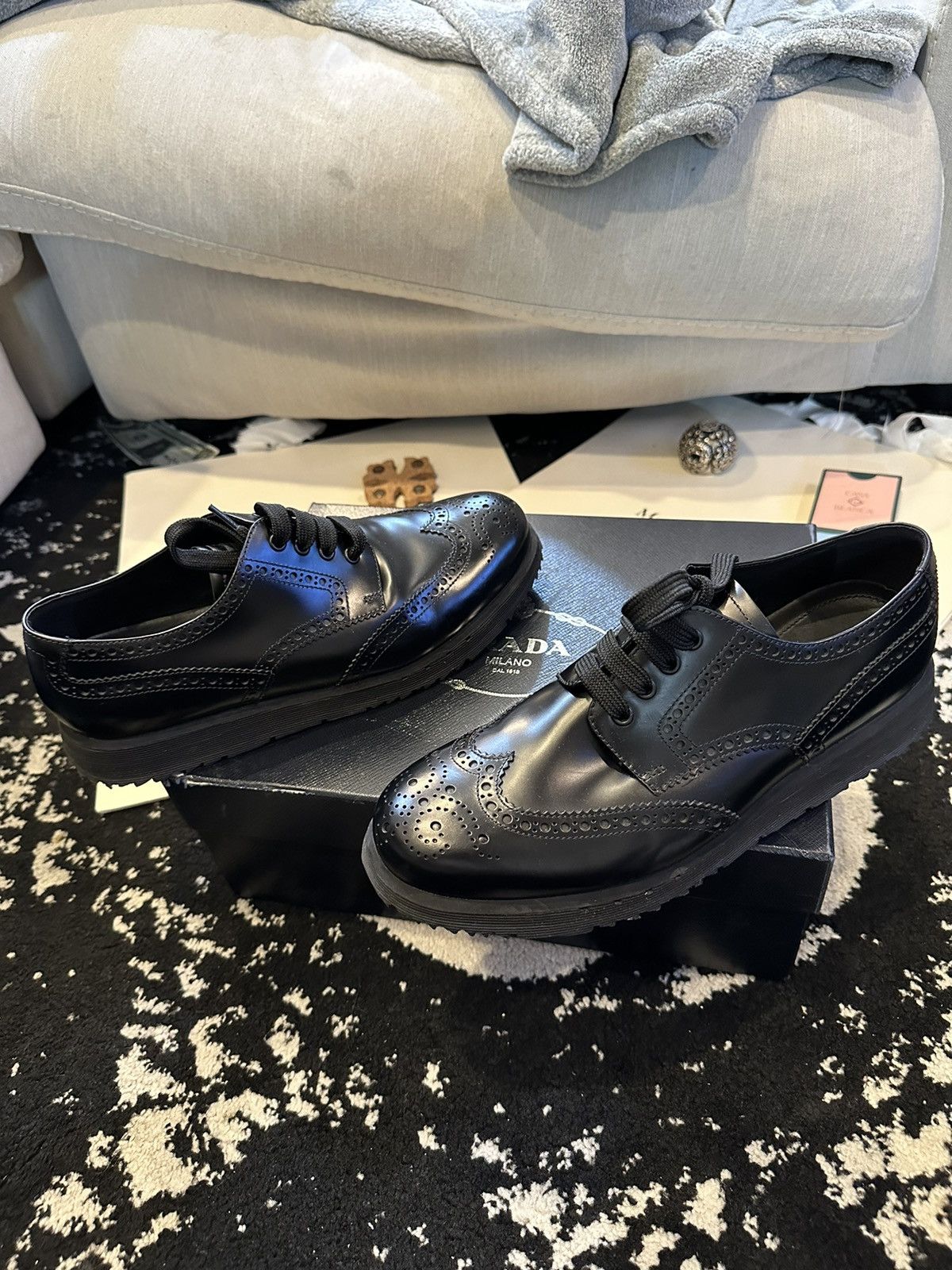 Prada Leather Prada Mens Platform Brogues Men Prada Blue 