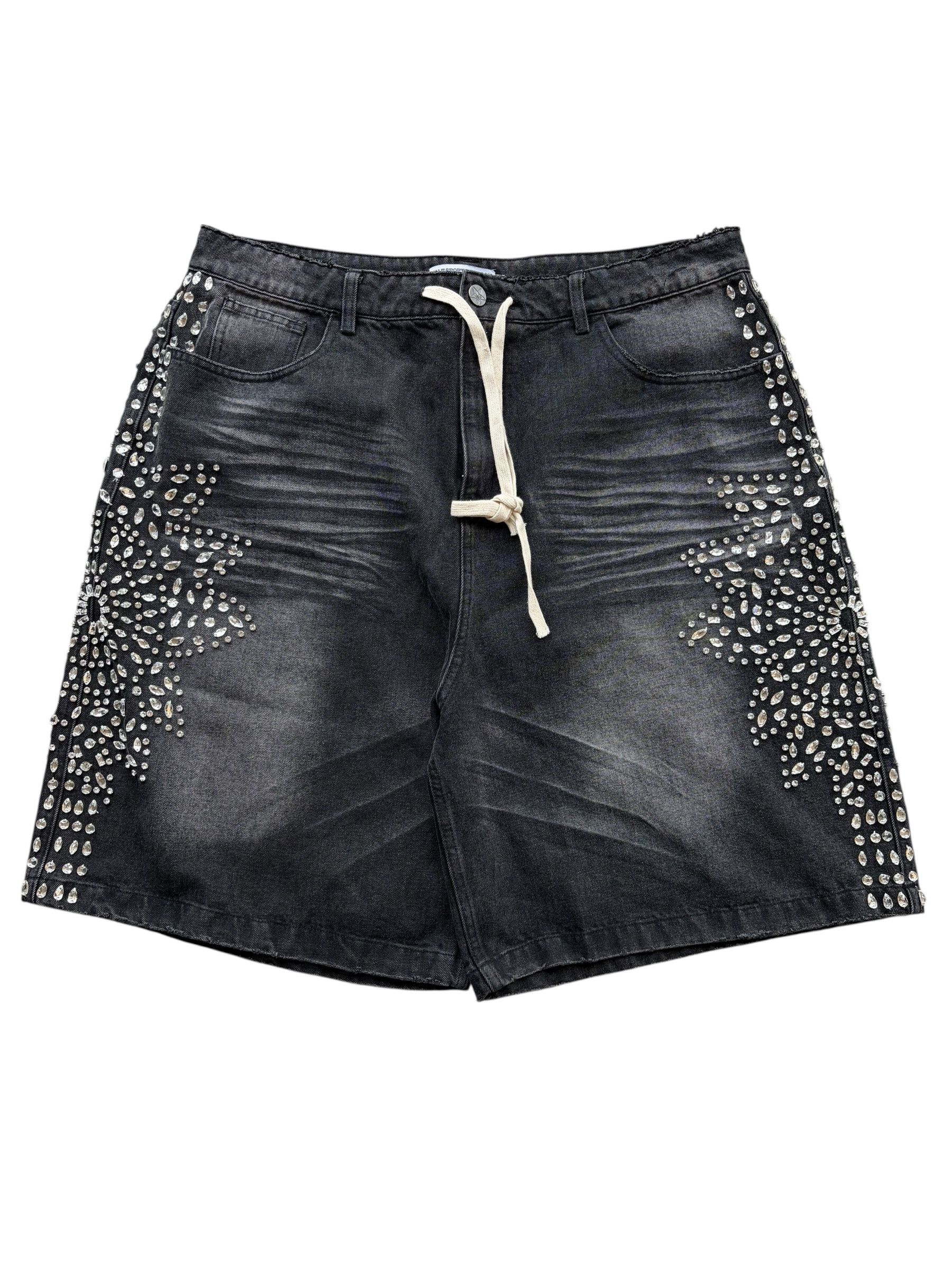 Vale Vale Forever Washed Black Crystal Sirens Denim Shorts Jorts Size US 36 / EU 52 - 1 Thumbnail