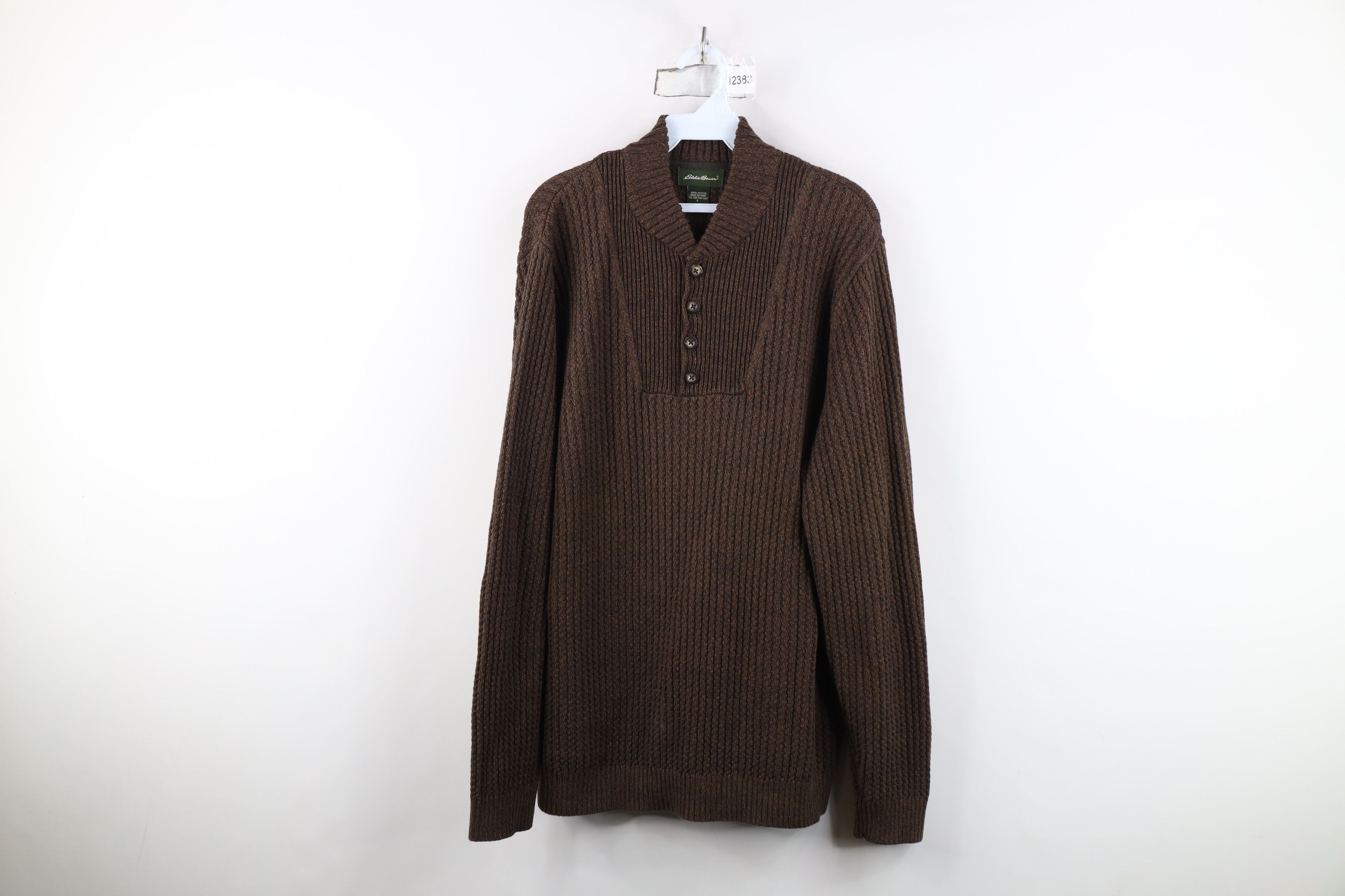 Eddie Bauer Vintage Eddie Bauer Cotton Ribbed Knit Henley Sweater Brown Size US L / EU 52-54 / 3 - 1 Thumbnail