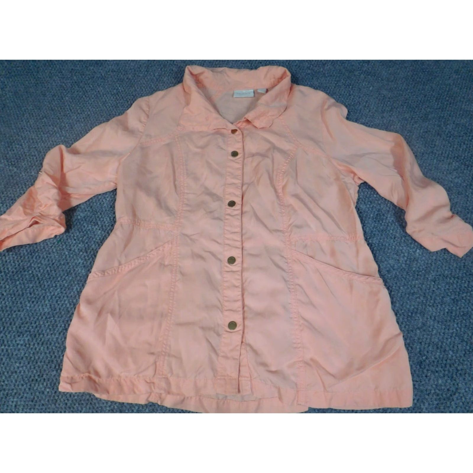 Vintage Chicos Blouse Shirt Womens 1 Pink Collared Button Up Long Sleeve Lyocell Casual Regular Basic Cristal Zoo Animals Stretch Size XS / US 0-2 / IT 36-38 - 2 Thumbnail