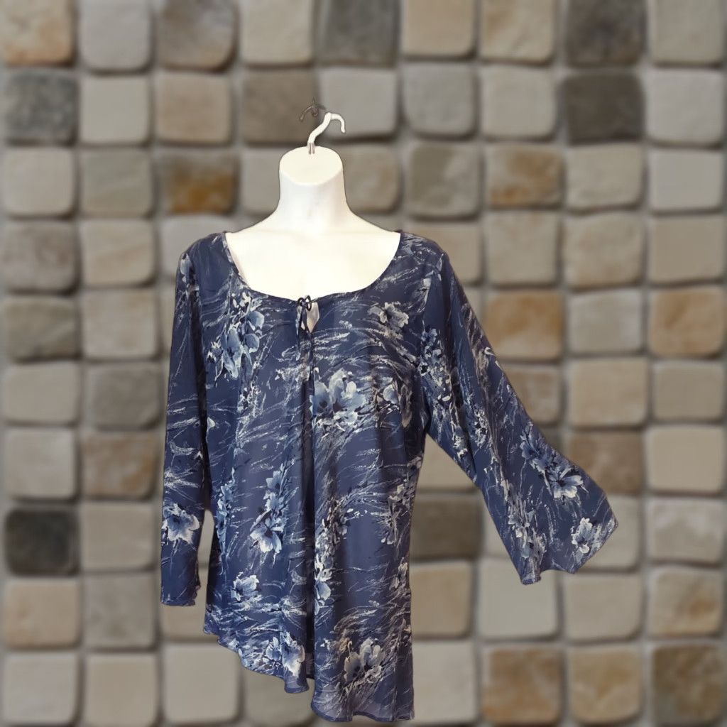 Vintage Millenium Sheer Print Asymmetrical Swimsuit Cover Up Tunic Top Blues 24 Plus Size Women Shirt Dress? Size 4XL / US 24-26 - 1 Thumbnail