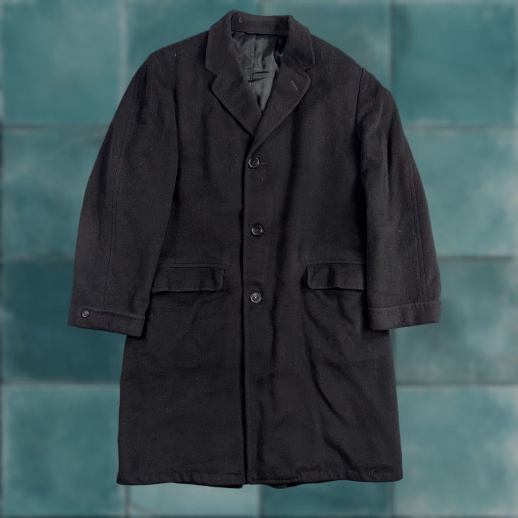 Vintage VINTAGE Black Wool Cashmere Overcoat Men’s 42 Long Retro Trench 1950s 1960s Size US XS / EU 42 / 0 - 1 Thumbnail