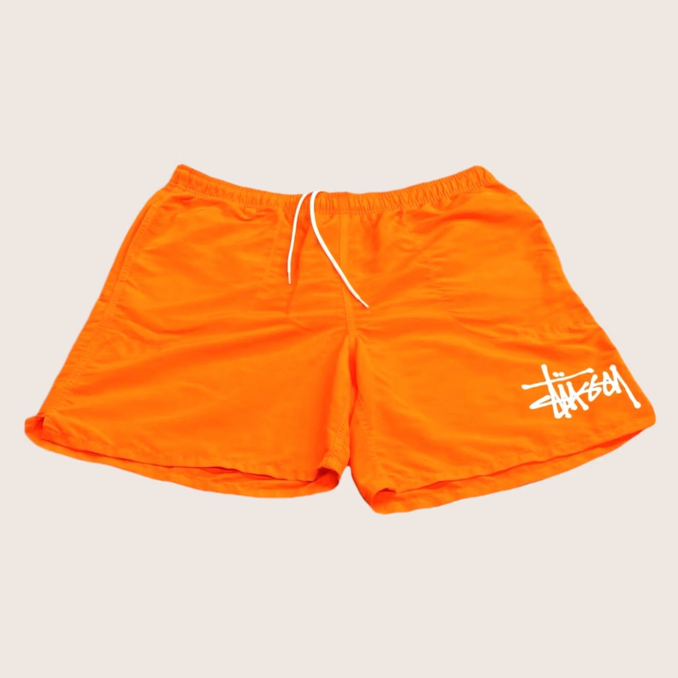 Vintage Stüssy Big Basic Water Shorts Mens L Orange Swim Bottom Holiday Casual with Back Zip Pocket Size US 33 - 1 Thumbnail