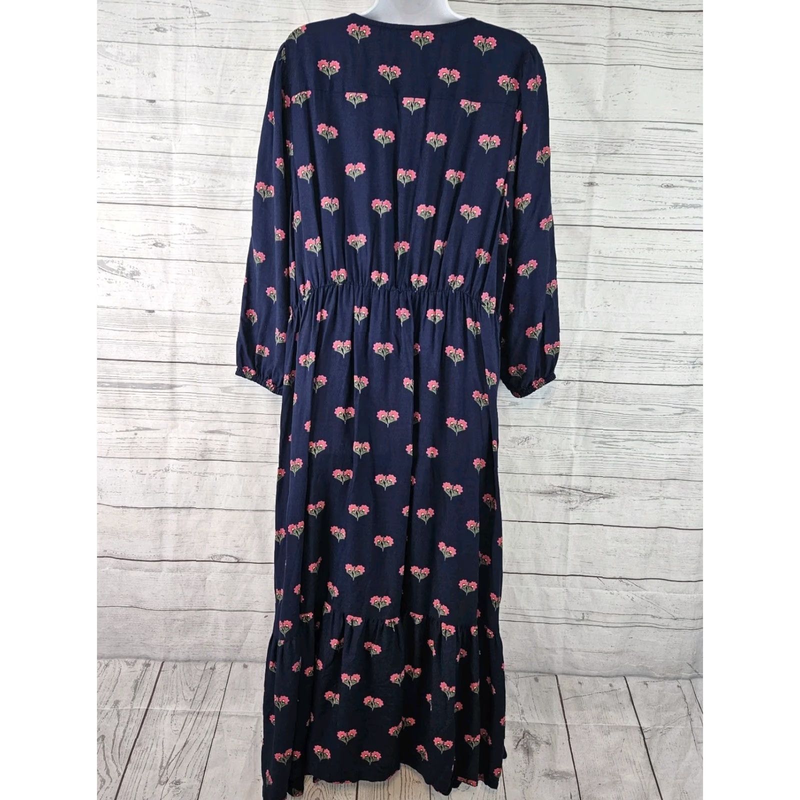 Vintage Joules Womens Dress 16 Floral V-Neck Long Sleeve Midi Viscose Blue Pink A-Line Womens Size XXL / US 16-18 / IT 52-54 - 3 Thumbnail